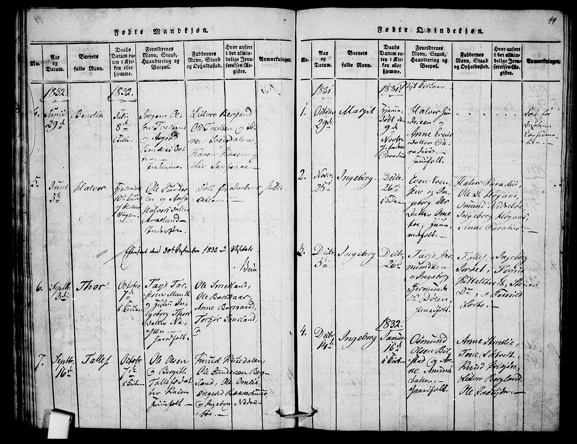Mo kirkebøker, AV/SAKO-A-286/F/Fb/L0001: Parish register (official) no. II 1, 1814-1844, p. 44