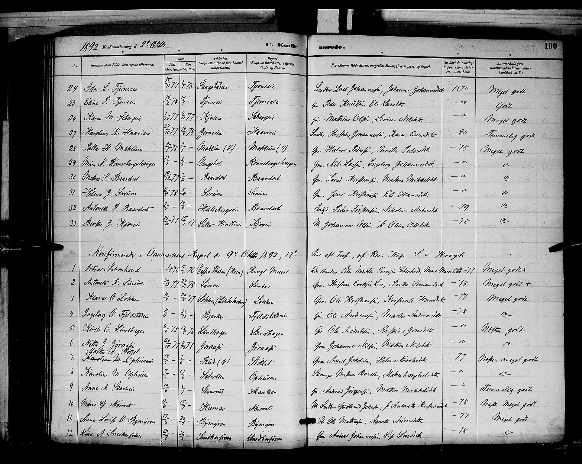 Ringsaker prestekontor, AV/SAH-PREST-014/L/La/L0012: Parish register (copy) no. 12, 1891-1902, p. 190