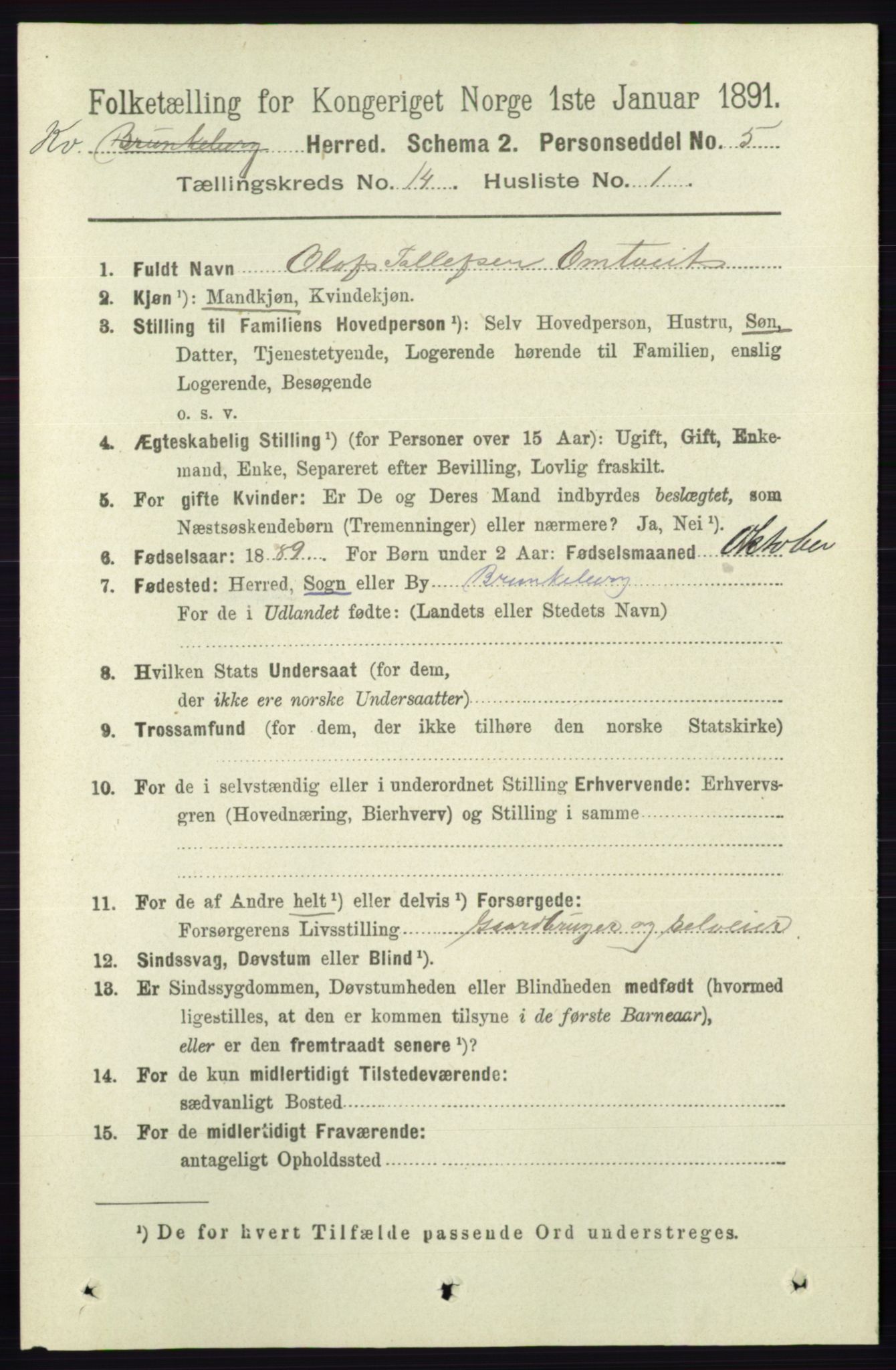 RA, 1891 census for 0829 Kviteseid, 1891, p. 3352