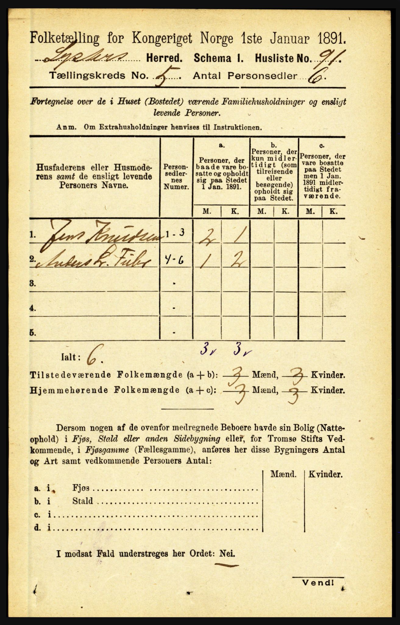 RA, 1891 census for 1426 Luster, 1891, p. 1578