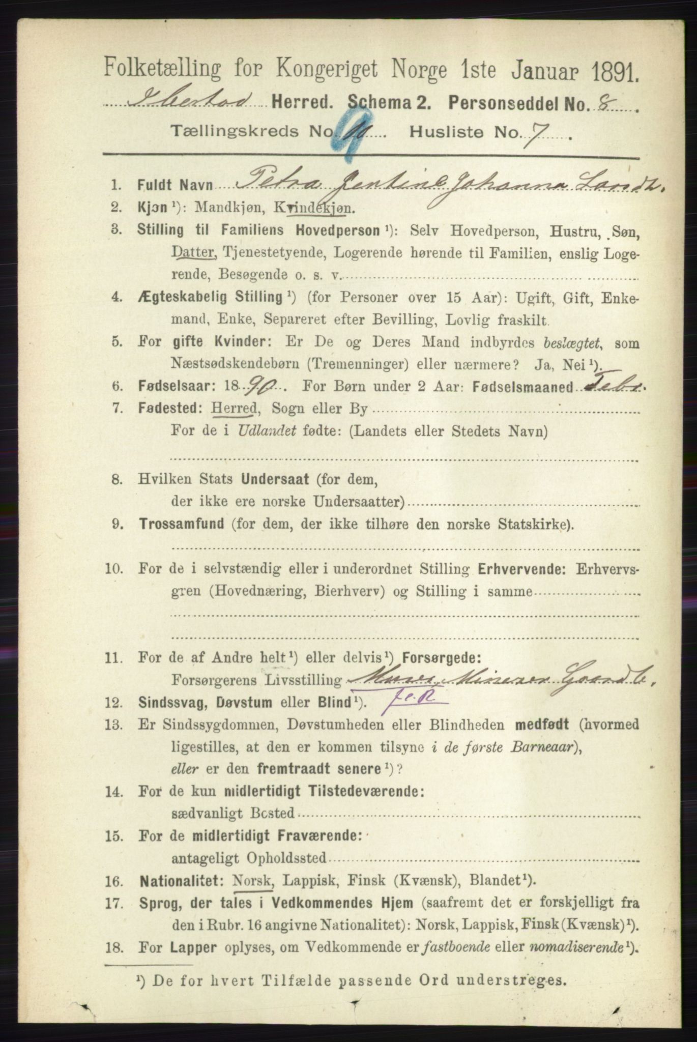 RA, 1891 census for 1917 Ibestad, 1891, p. 6031