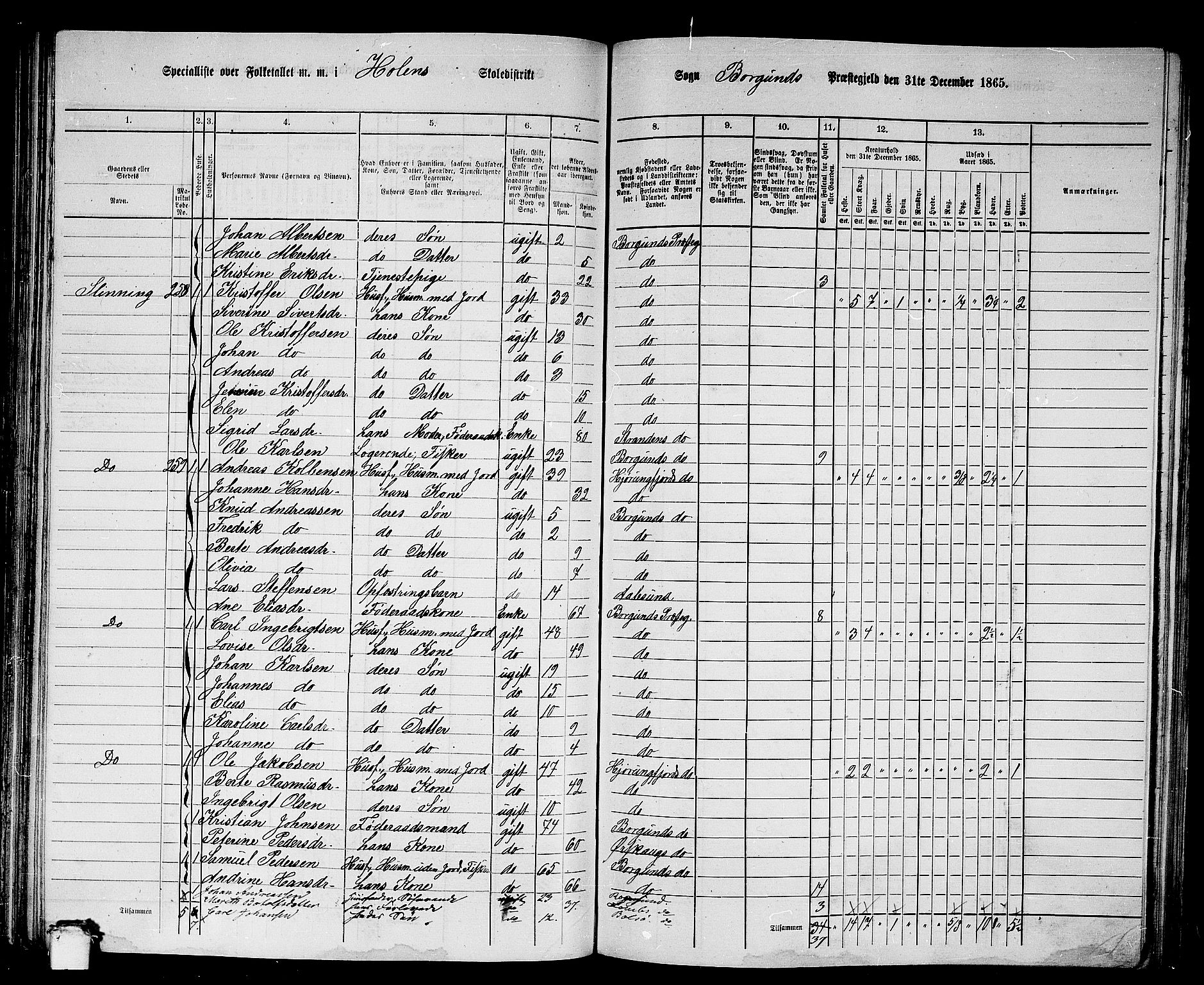 RA, 1865 census for Borgund, 1865, p. 123