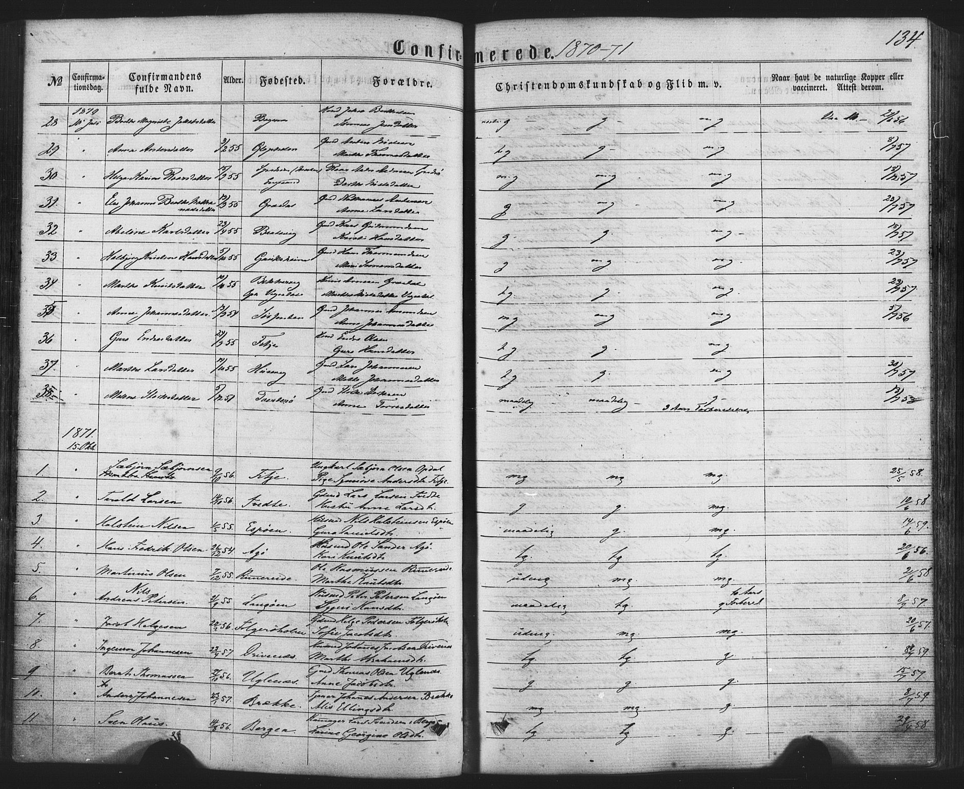 Fitjar sokneprestembete, AV/SAB-A-99926: Parish register (official) no. A 1, 1862-1881, p. 134