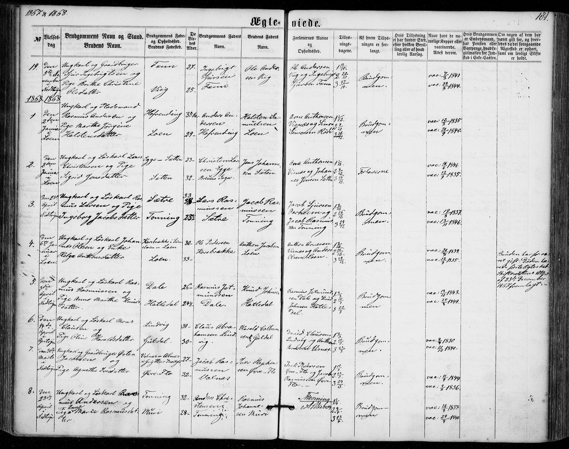 Stryn Sokneprestembete, SAB/A-82501: Parish register (official) no. A 3, 1862-1877, p. 181