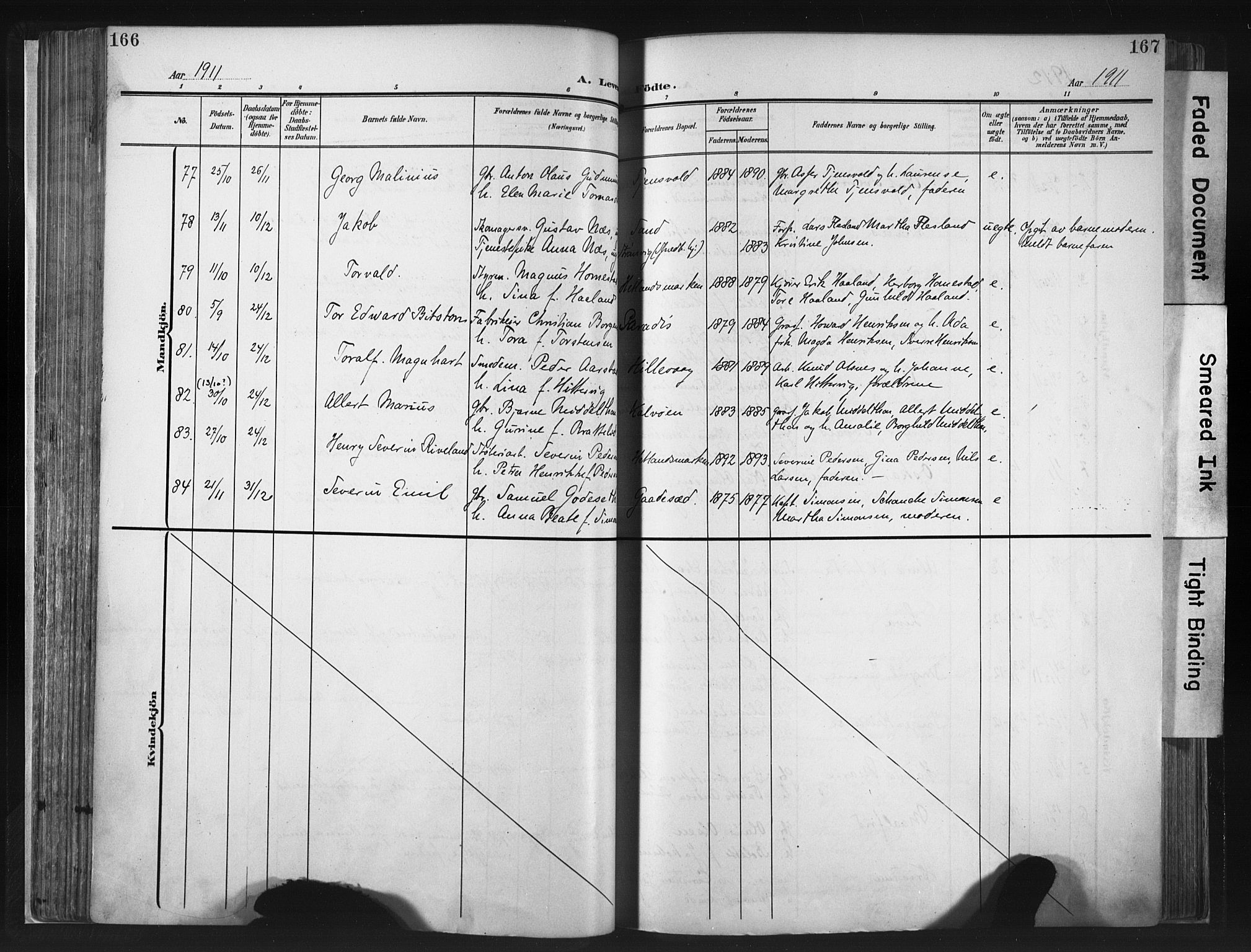 Hetland sokneprestkontor, AV/SAST-A-101826/30/30BA/L0013: Parish register (official) no. A 13, 1904-1918, p. 166-167