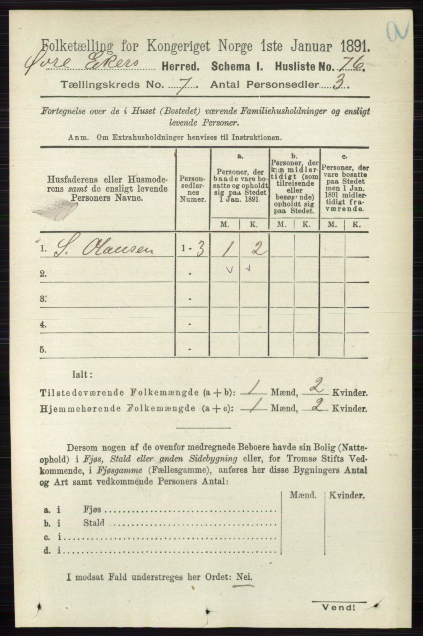 RA, 1891 census for 0624 Øvre Eiker, 1891, p. 2615