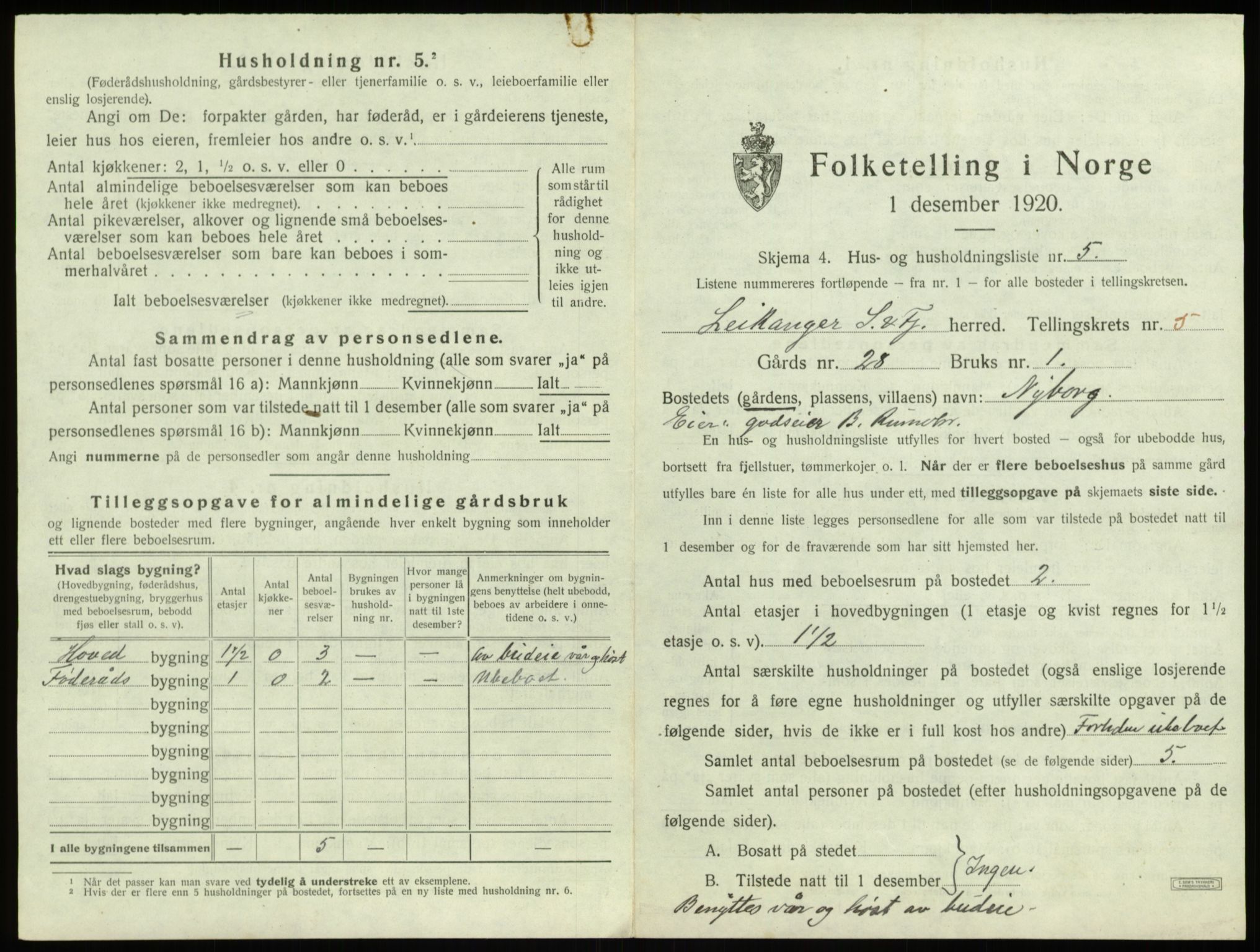 SAB, 1920 census for Leikanger, 1920, p. 530