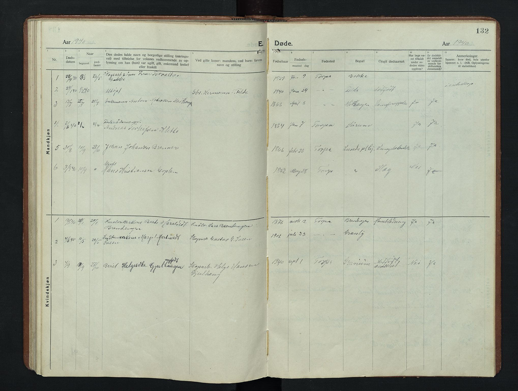 Nordre Land prestekontor, SAH/PREST-124/H/Ha/Hab/L0009: Parish register (copy) no. 9, 1921-1956, p. 132