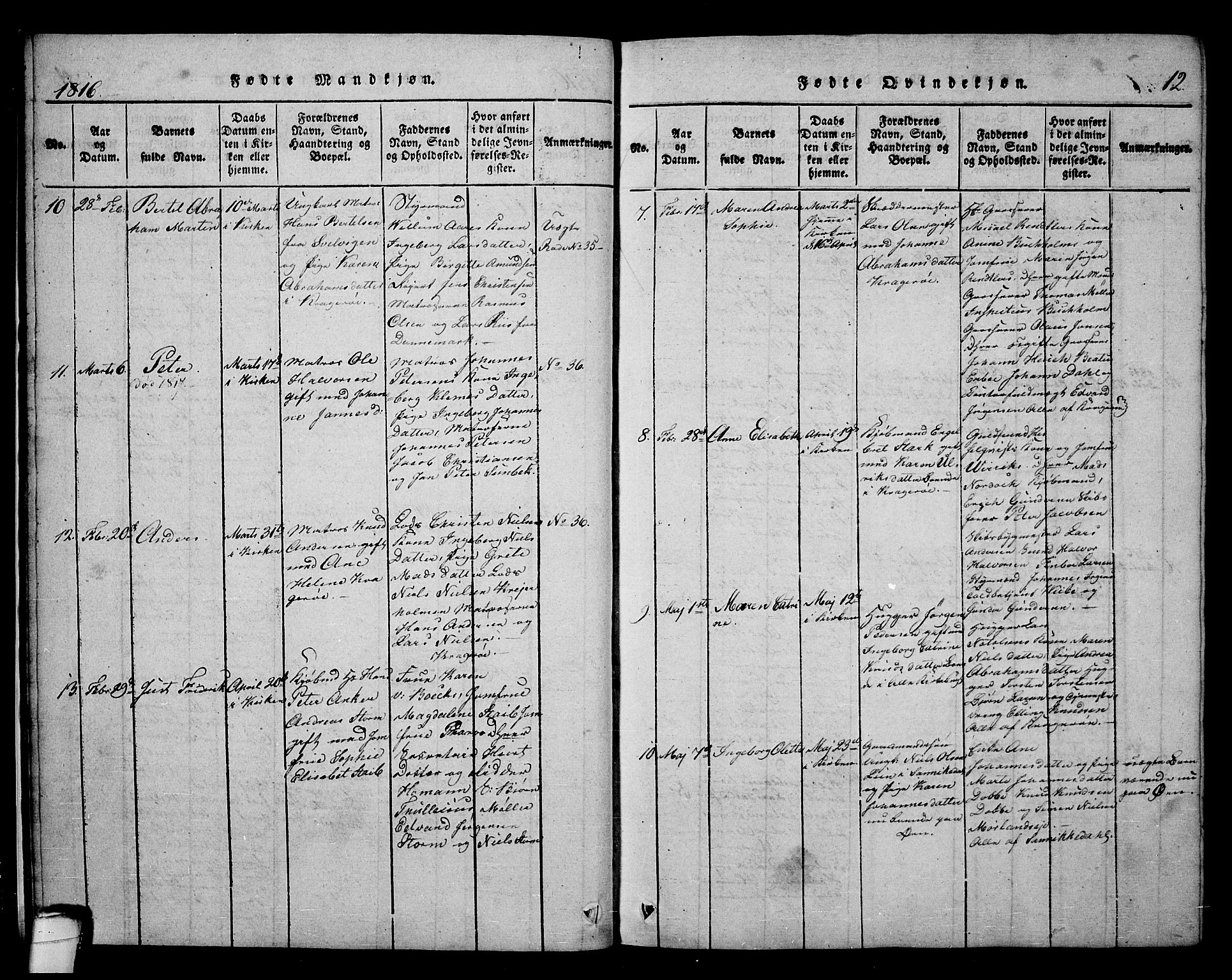 Kragerø kirkebøker, AV/SAKO-A-278/F/Fa/L0004: Parish register (official) no. 4, 1814-1831, p. 12