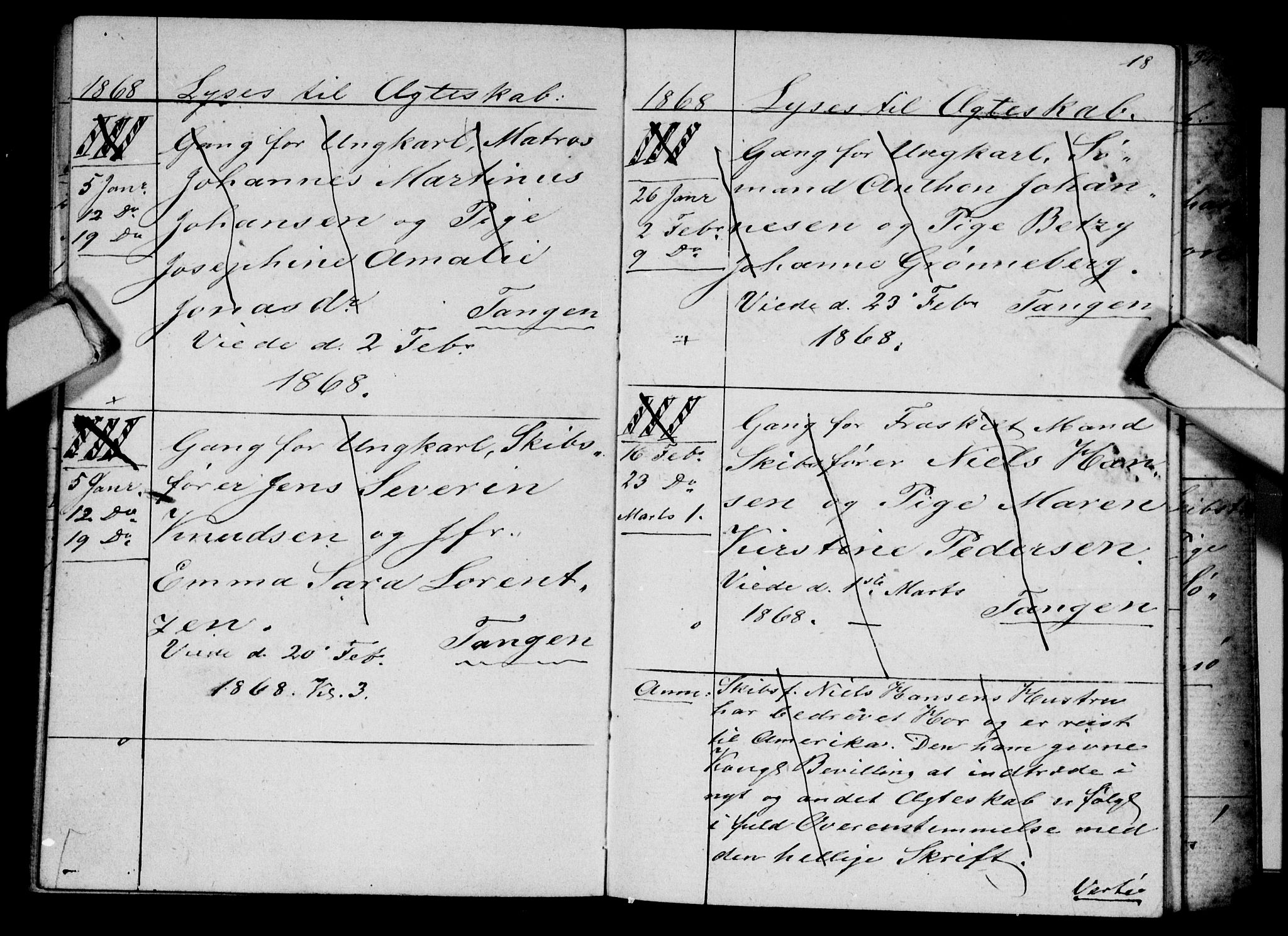 Strømsø kirkebøker, AV/SAKO-A-246/H/Ha/L0003: Banns register no. 3, 1866-1874, p. 18