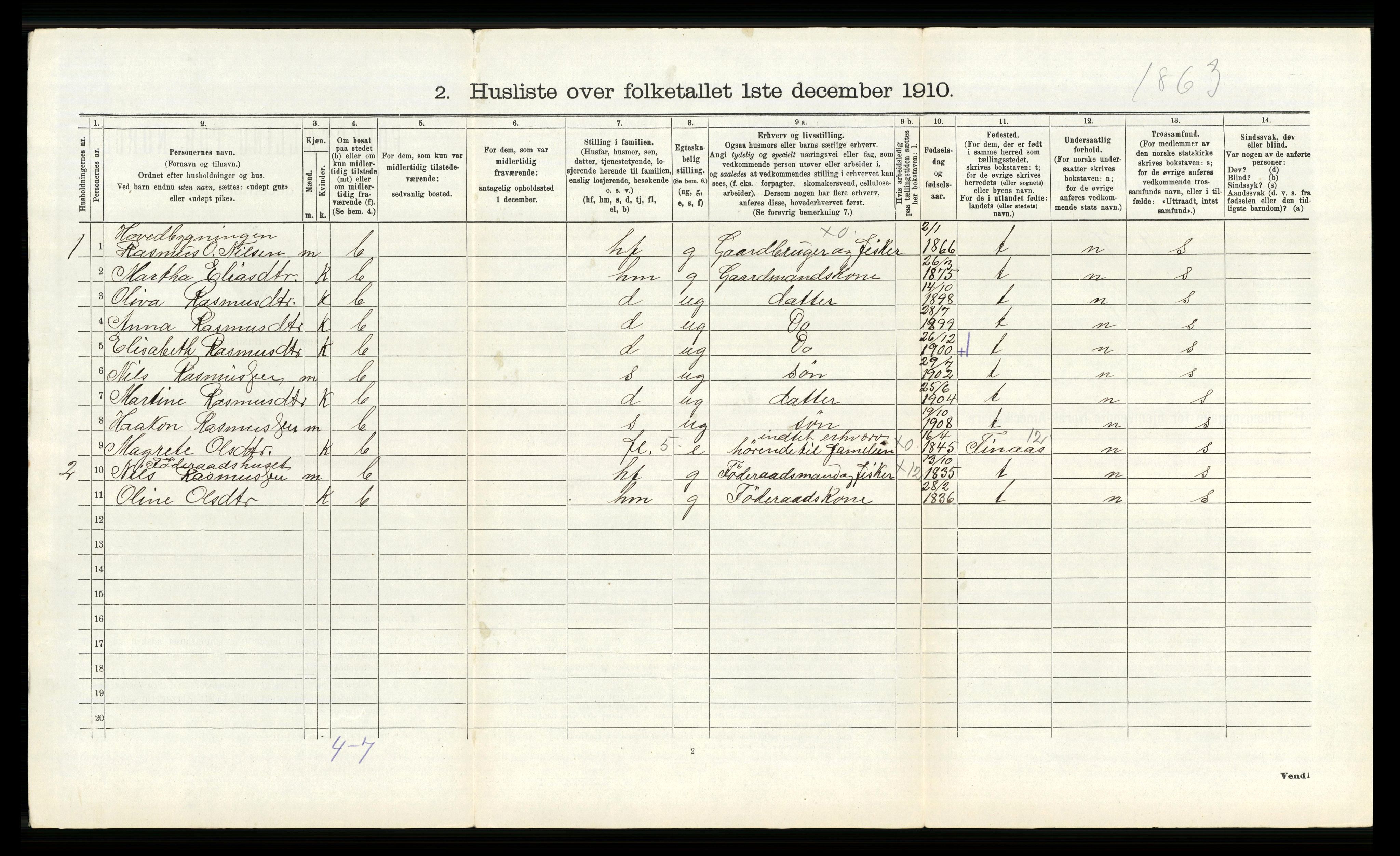 RA, 1910 census for Fitjar, 1910, p. 350