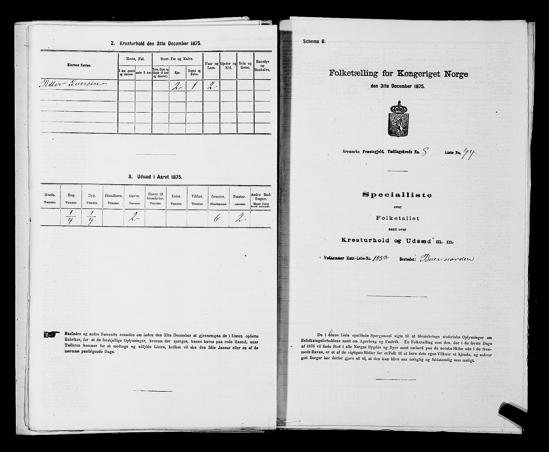 RA, 1875 census for 0118P Aremark, 1875, p. 1321