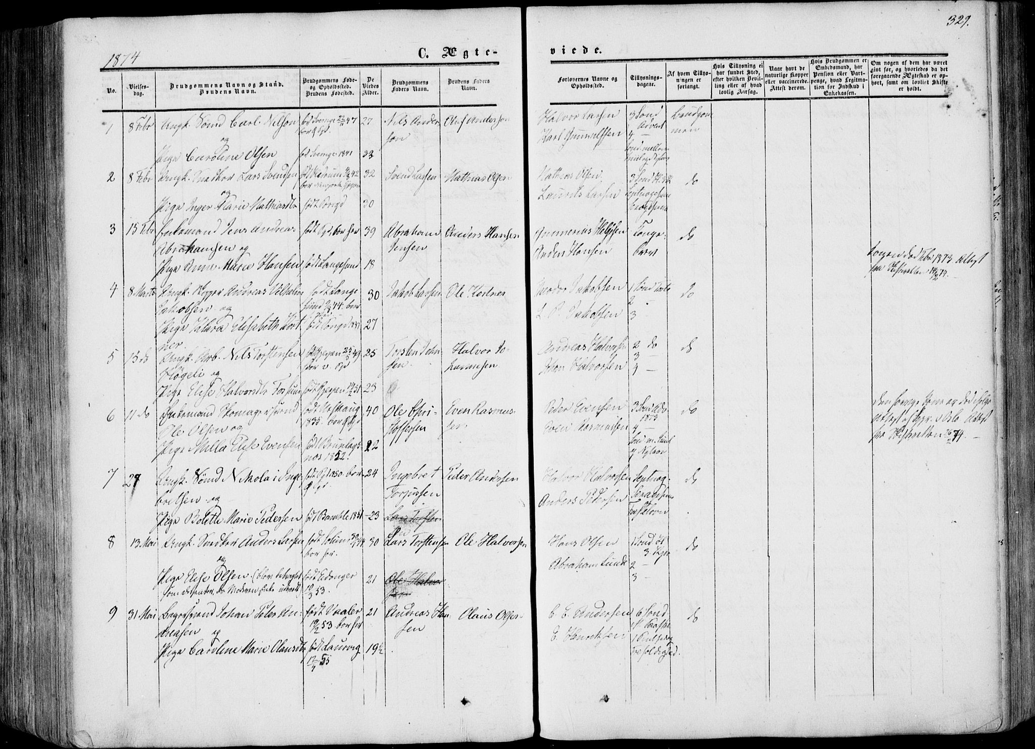 Porsgrunn kirkebøker , SAKO/A-104/F/Fa/L0007: Parish register (official) no. 7, 1858-1877, p. 329