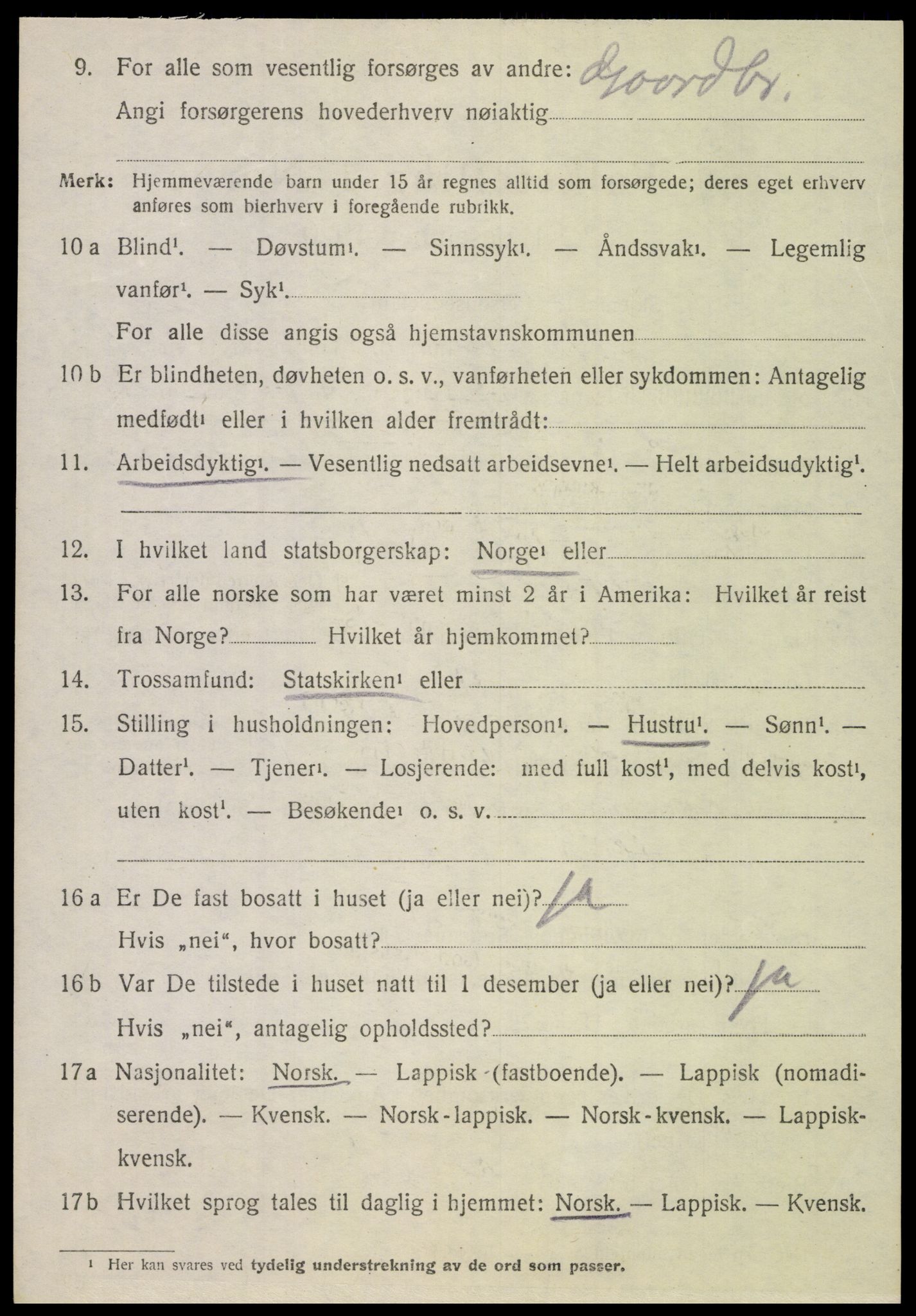 SAT, 1920 census for Steigen, 1920, p. 1949