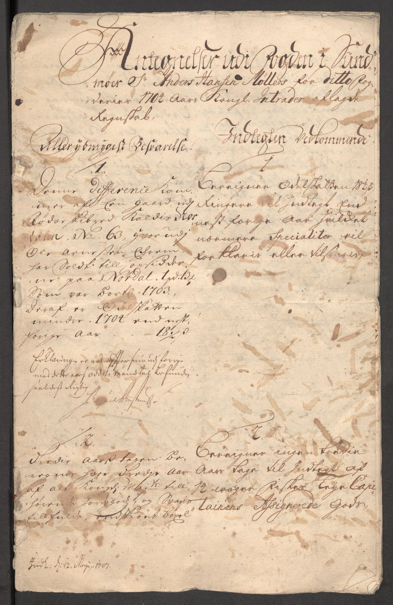 Rentekammeret inntil 1814, Reviderte regnskaper, Fogderegnskap, AV/RA-EA-4092/R54/L3560: Fogderegnskap Sunnmøre, 1704-1705, p. 189