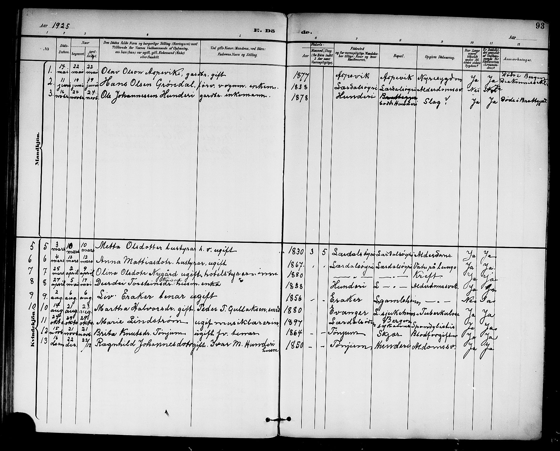 Lærdal sokneprestembete, AV/SAB-A-81201: Parish register (copy) no. C 1, 1897-1925, p. 93