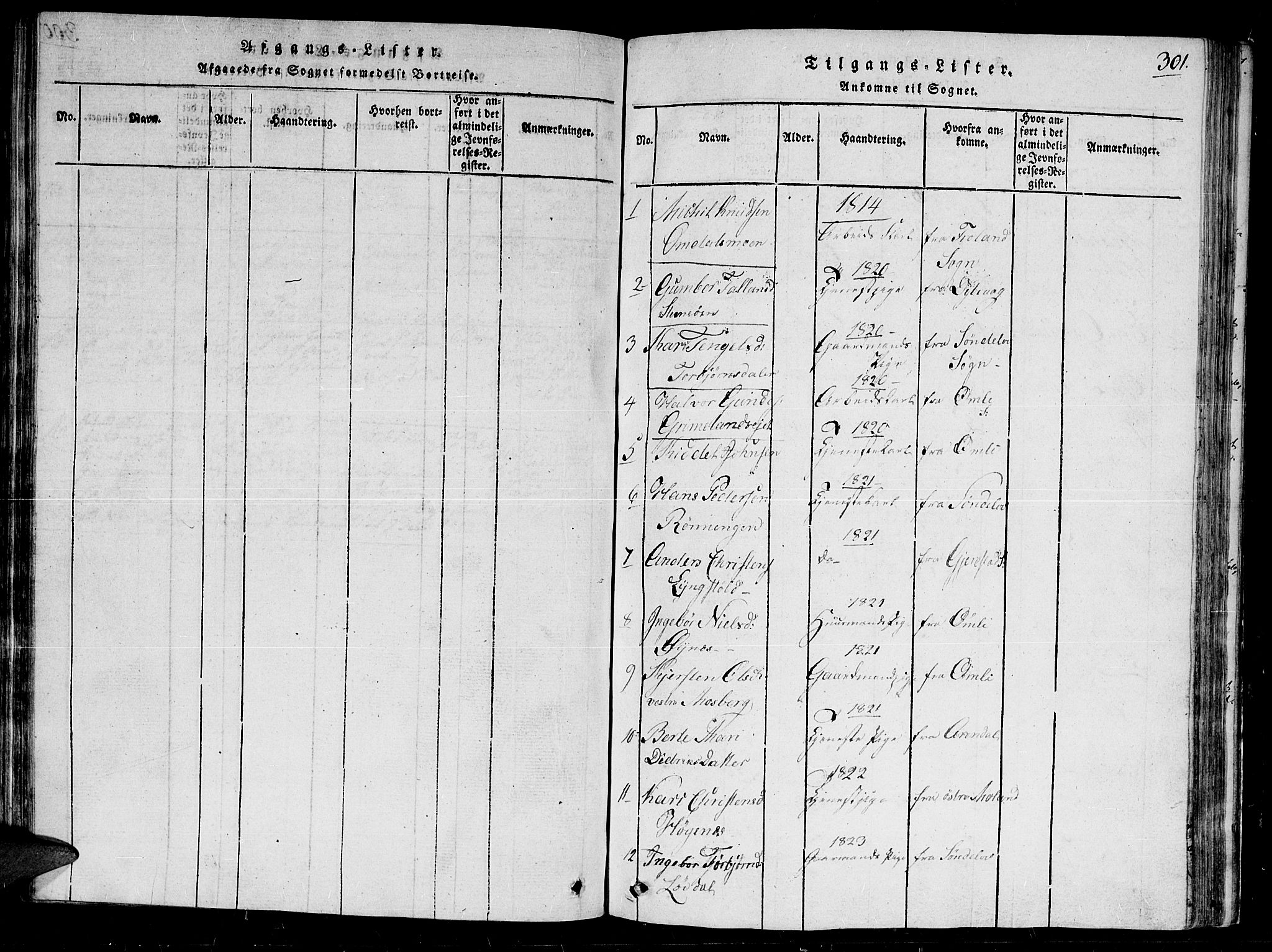 Gjerstad sokneprestkontor, SAK/1111-0014/F/Fb/Fbb/L0001: Parish register (copy) no. B 1, 1813-1863, p. 301