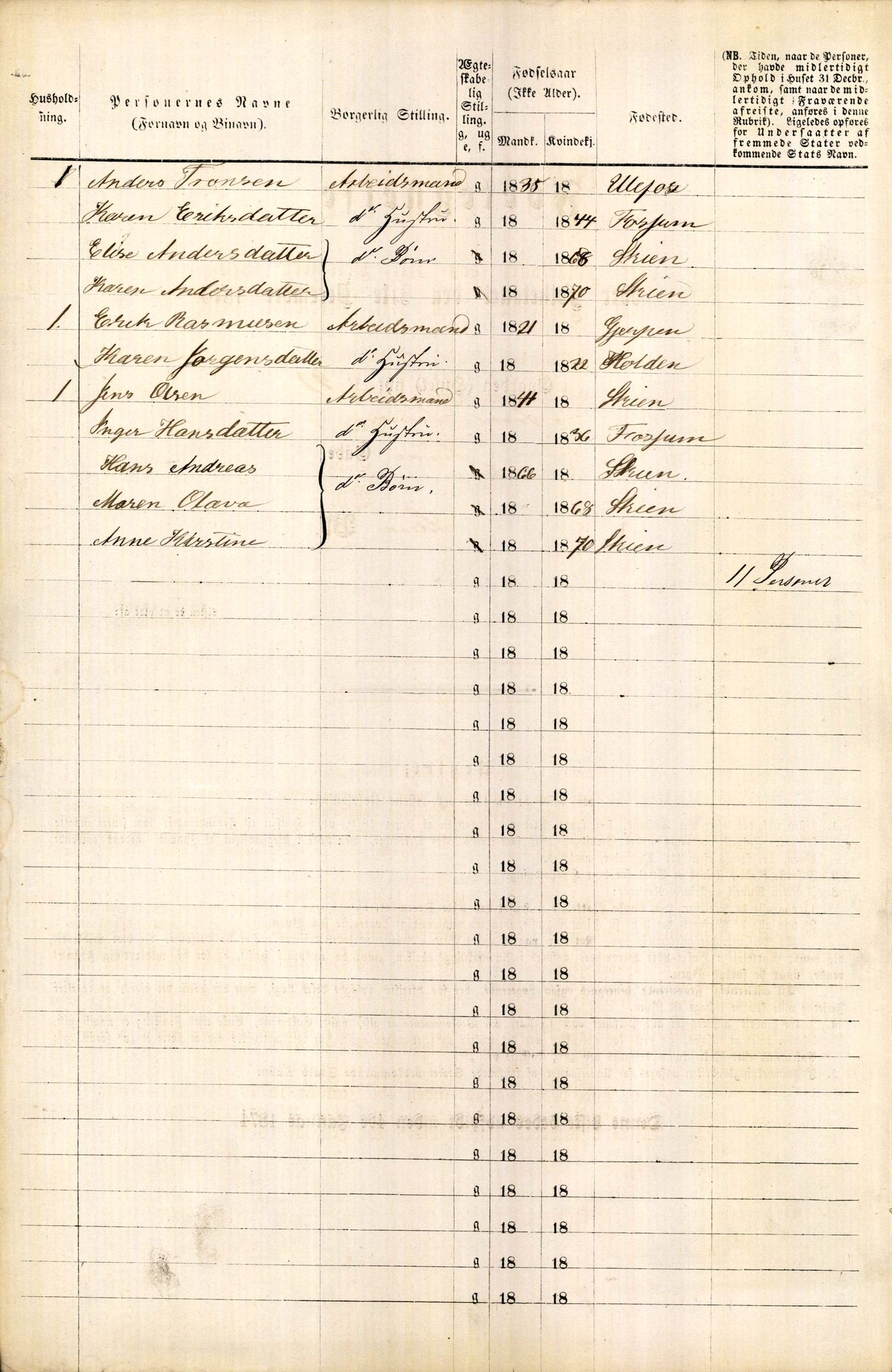 RA, 1870 census for 0806 Skien, 1870, p. 466