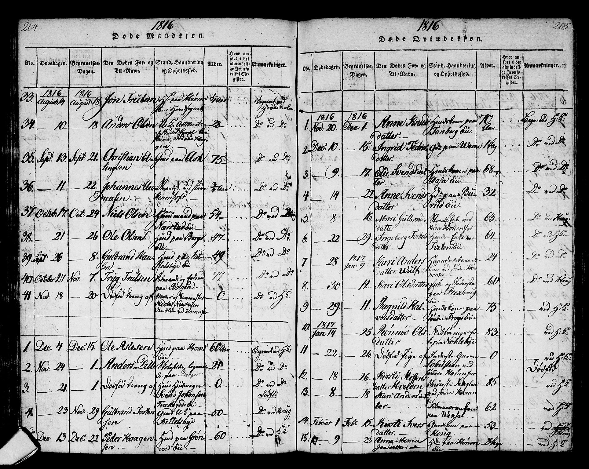 Norderhov kirkebøker, SAKO/A-237/G/Ga/L0002: Parish register (copy) no. I 2, 1814-1867, p. 204-205