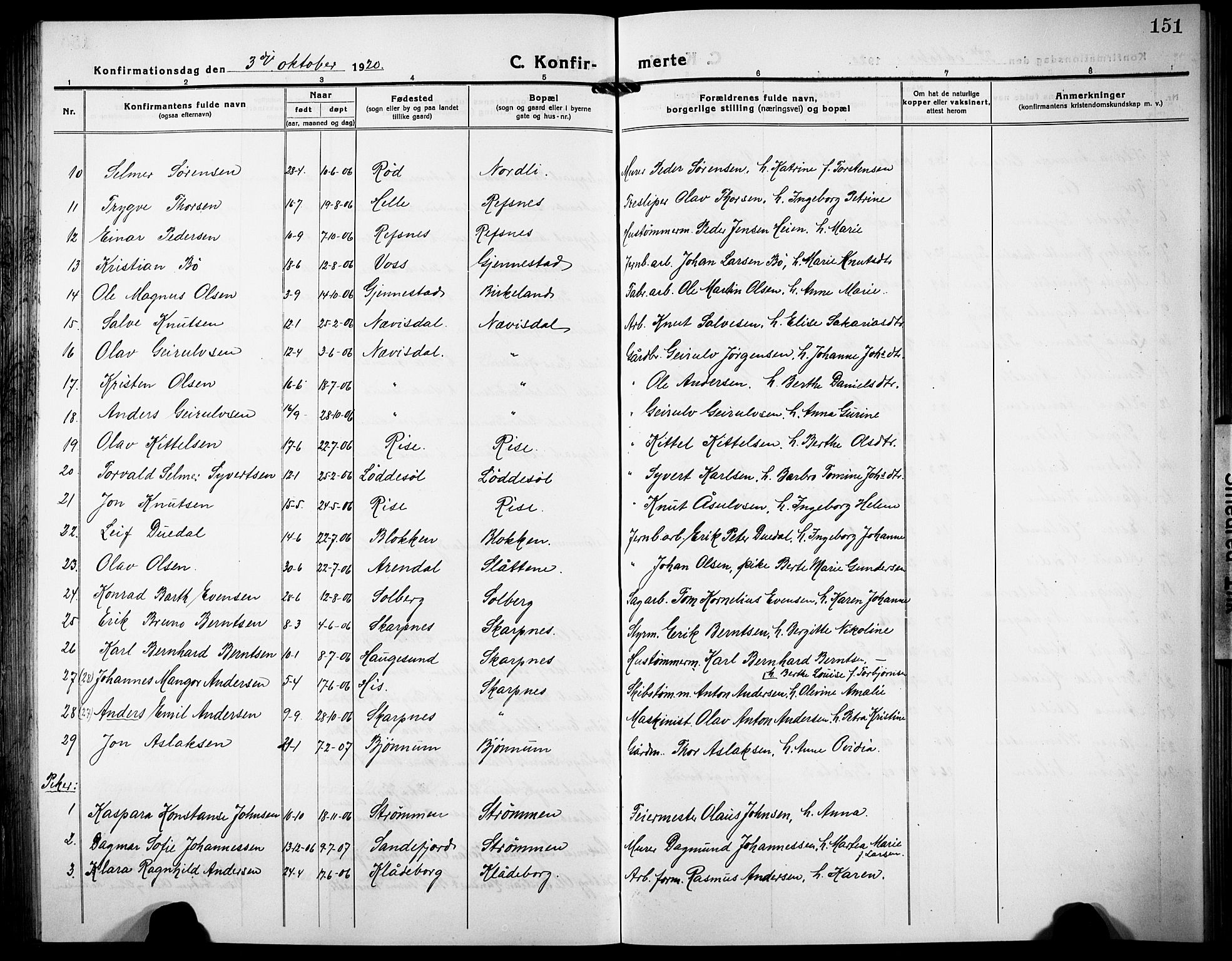 Øyestad sokneprestkontor, AV/SAK-1111-0049/F/Fb/L0012: Parish register (copy) no. B 12, 1919-1932, p. 151