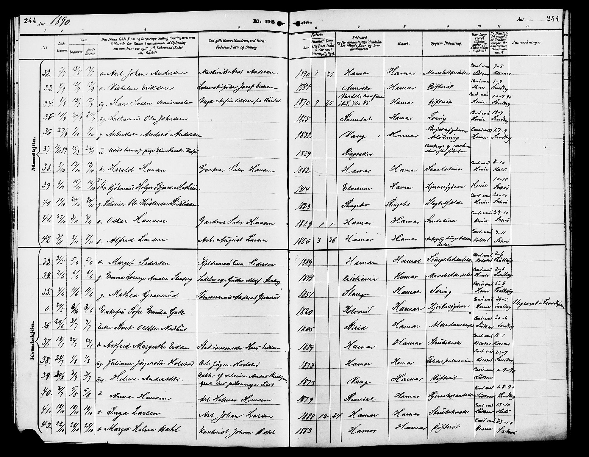 Vang prestekontor, Hedmark, AV/SAH-PREST-008/H/Ha/Hab/L0013: Parish register (copy) no. 13, 1890-1899, p. 244