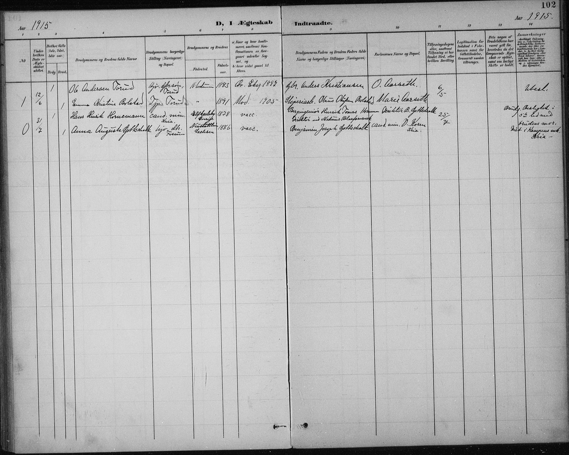 Modum kirkebøker, AV/SAKO-A-234/F/Fa/L0017: Parish register (official) no. 17, 1900-1915, p. 102