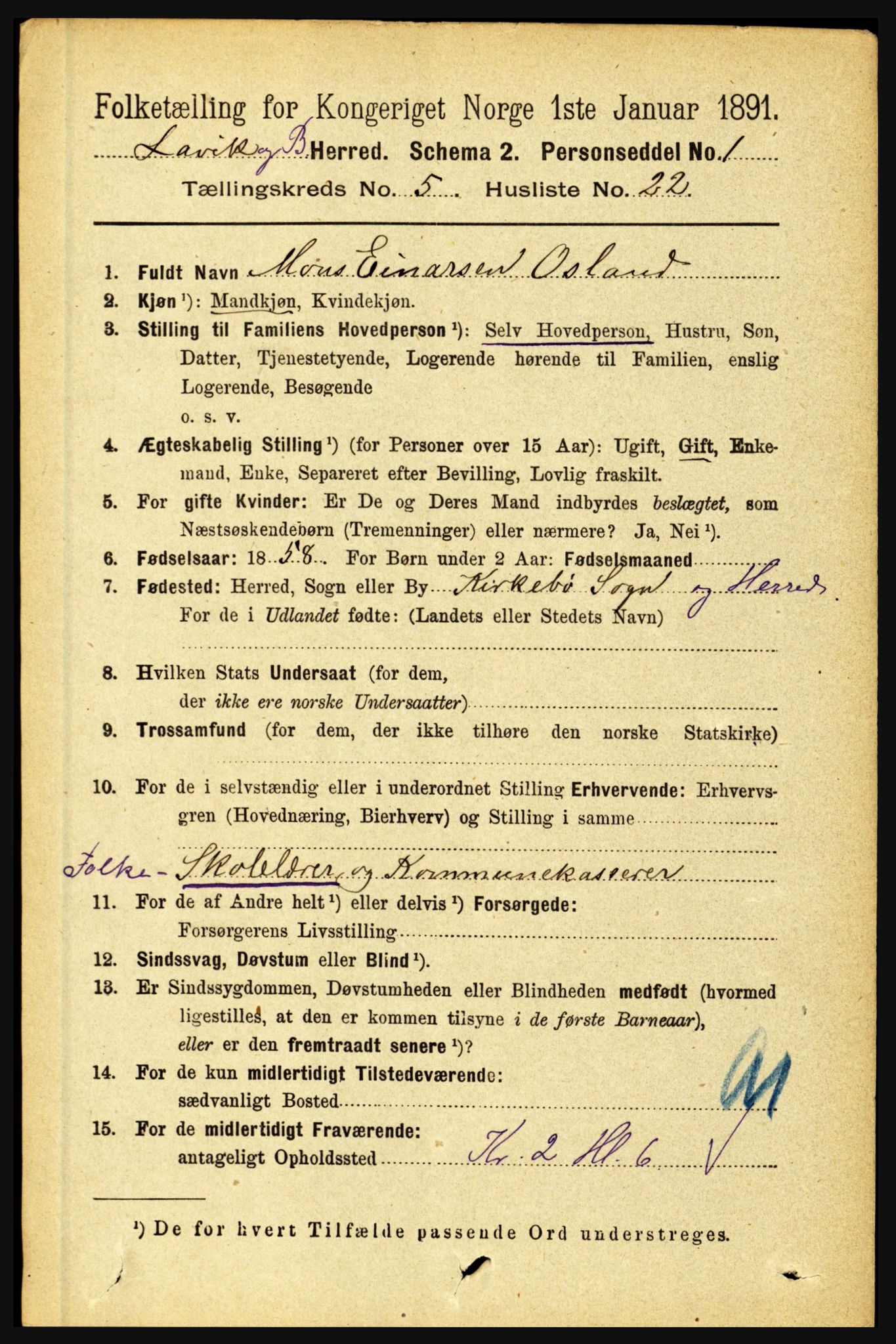 RA, 1891 census for 1415 Lavik og Brekke, 1891, p. 1096