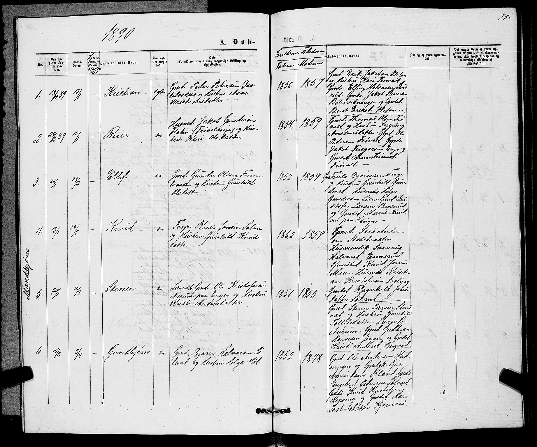 Sigdal kirkebøker, SAKO/A-245/G/Gb/L0002: Parish register (copy) no. II 2, 1875-1900, p. 75