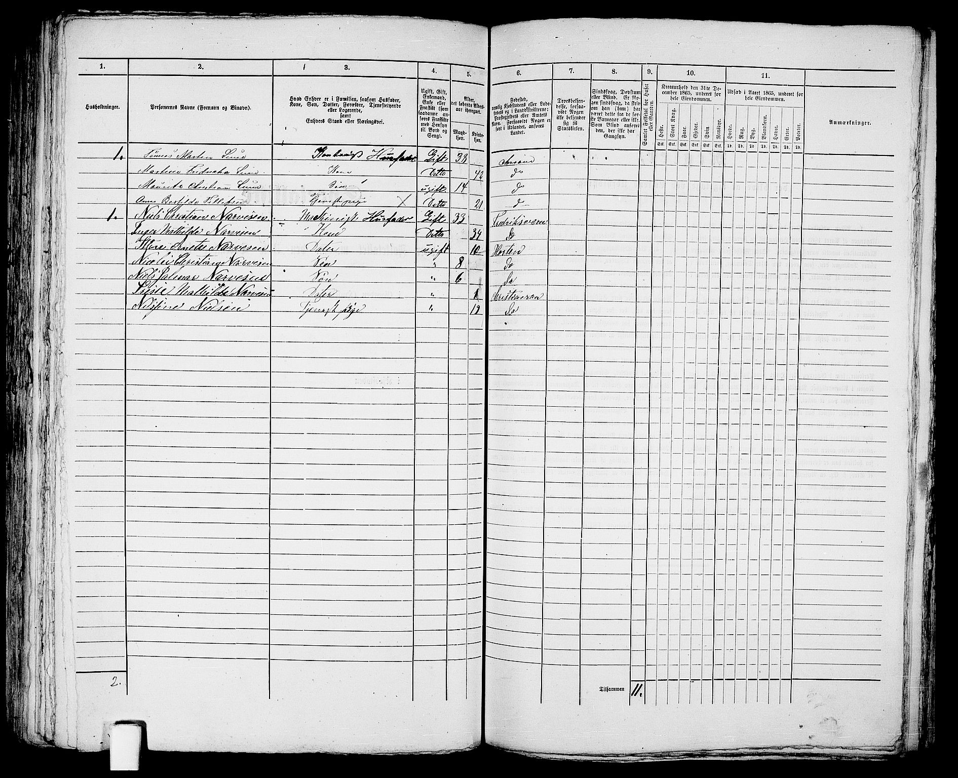 RA, 1865 census for Kristiansand, 1865, p. 257