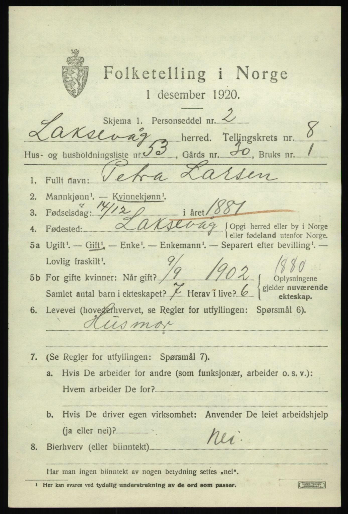 SAB, 1920 census for Laksevåg, 1920, p. 19242