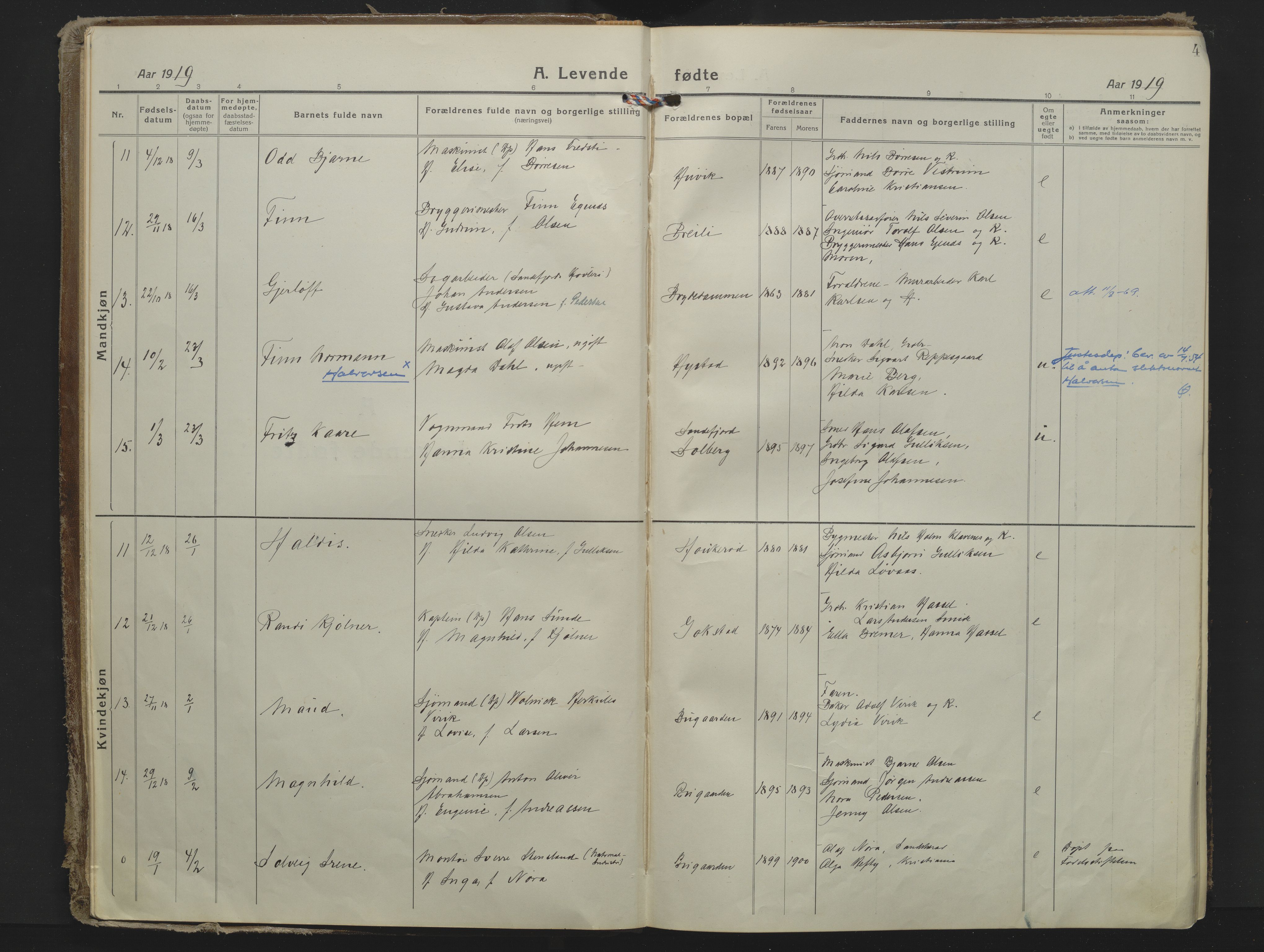 Sandar kirkebøker, SAKO/A-243/F/Fa/L0022: Parish register (official) no. 22, 1919-1931, p. 4