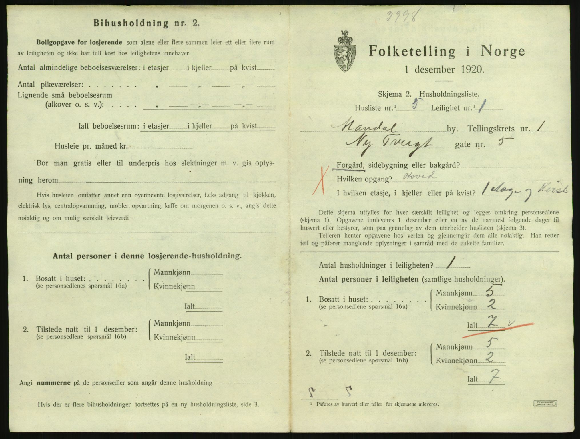 SAK, 1920 census for Mandal, 1920, p. 1437