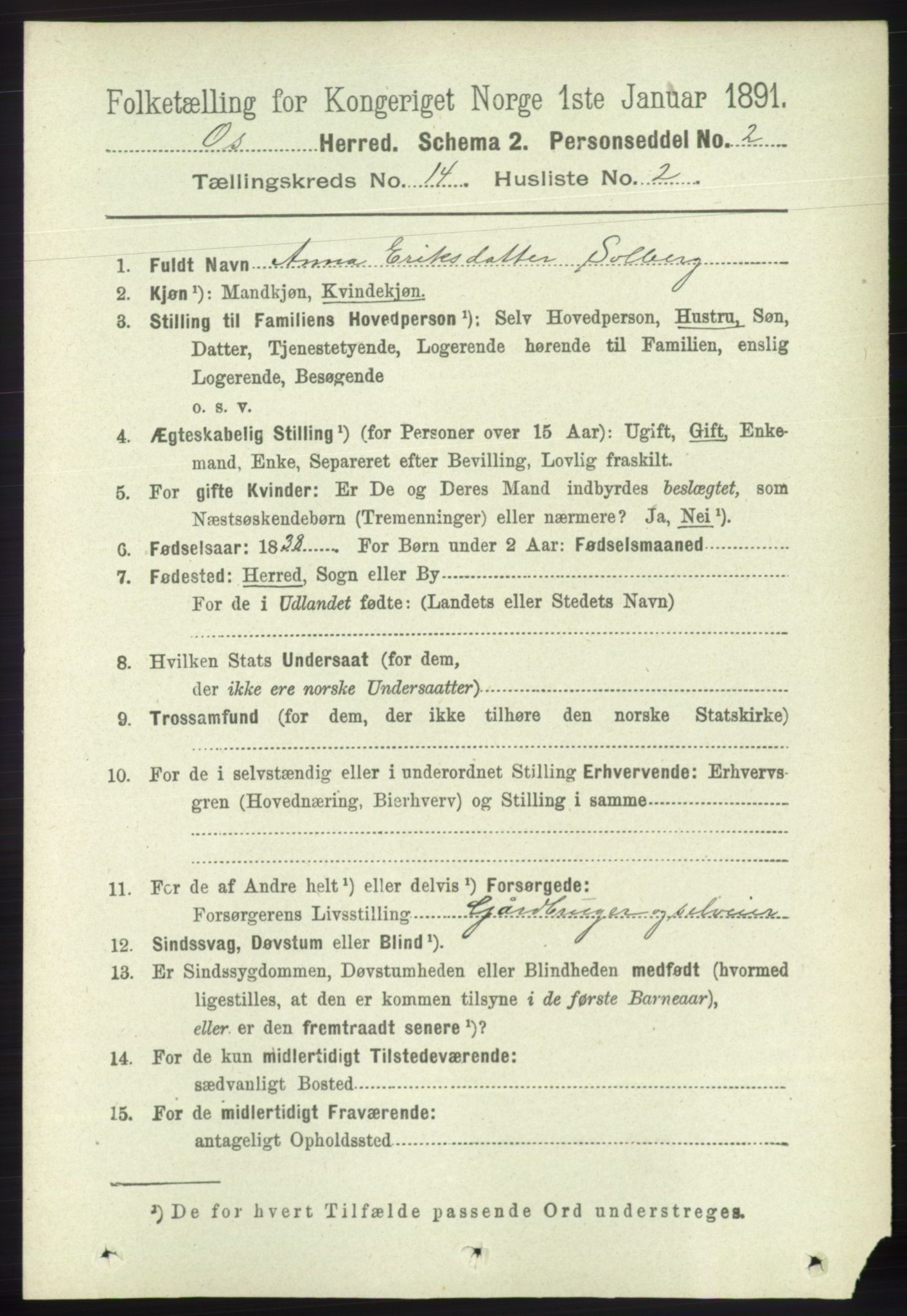 RA, 1891 census for 1243 Os, 1891, p. 3096