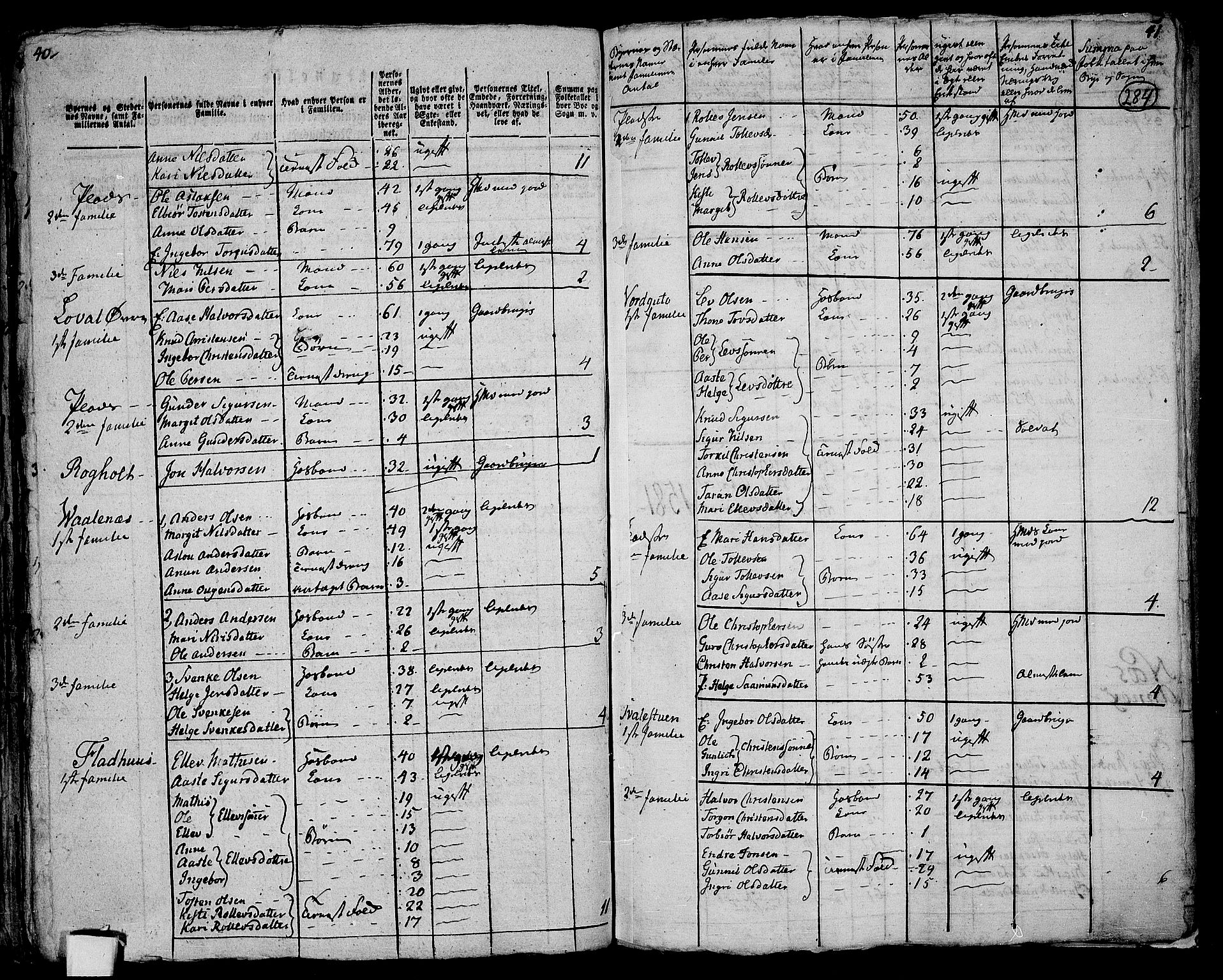 RA, 1801 census for 0822P Sauherad, 1801, p. 283b-284a