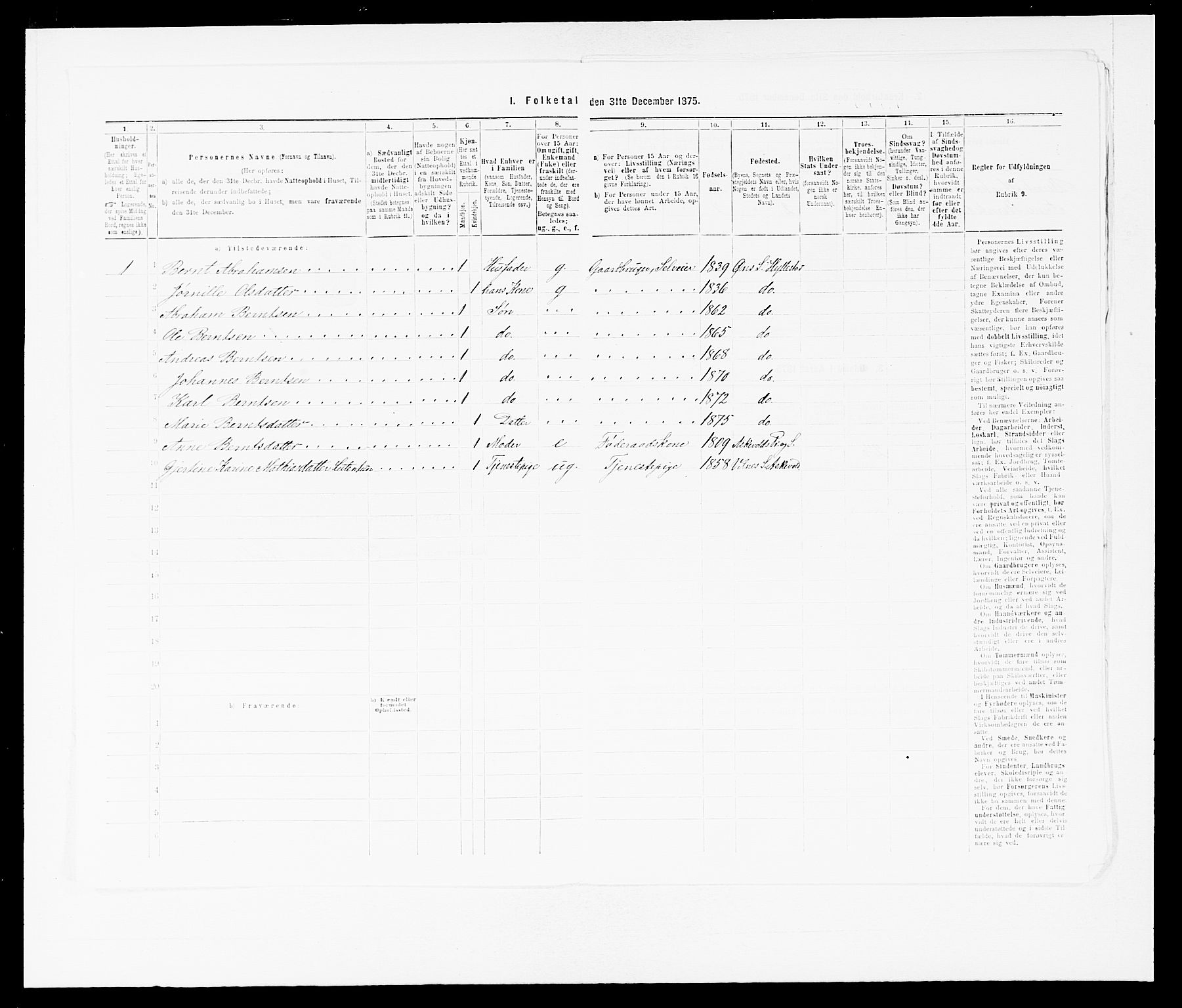 SAB, 1875 census for 1413P Hyllestad, 1875, p. 104