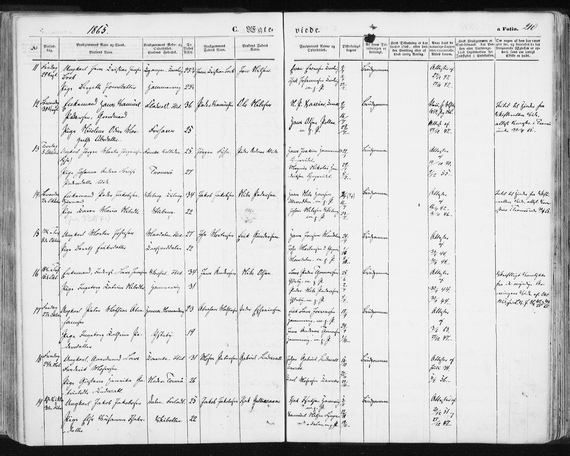 Lyngen sokneprestembete, SATØ/S-1289/H/He/Hea/L0005kirke: Parish register (official) no. 5, 1859-1869, p. 218