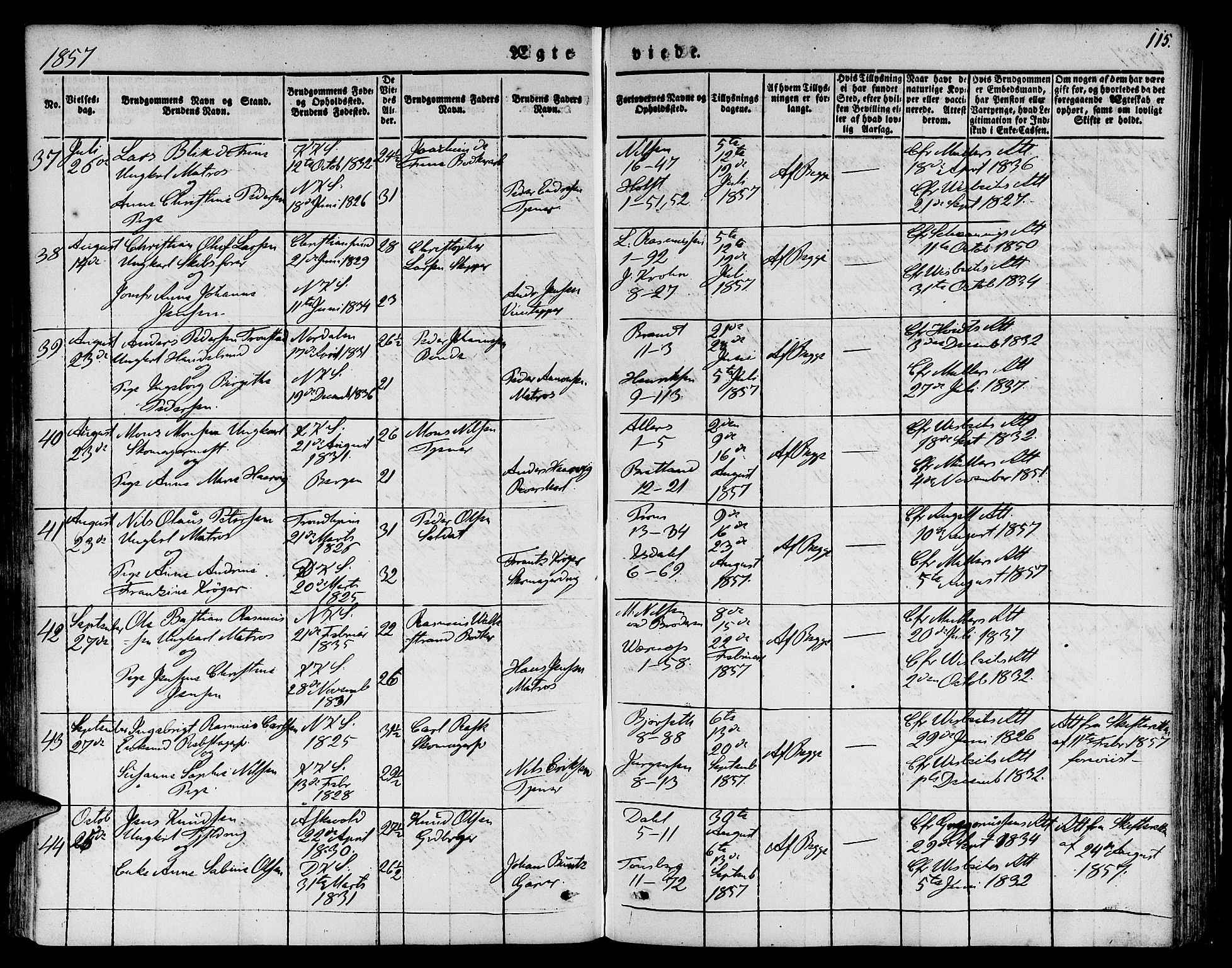 Nykirken Sokneprestembete, AV/SAB-A-77101/H/Hab: Parish register (copy) no. D 1, 1832-1867, p. 115