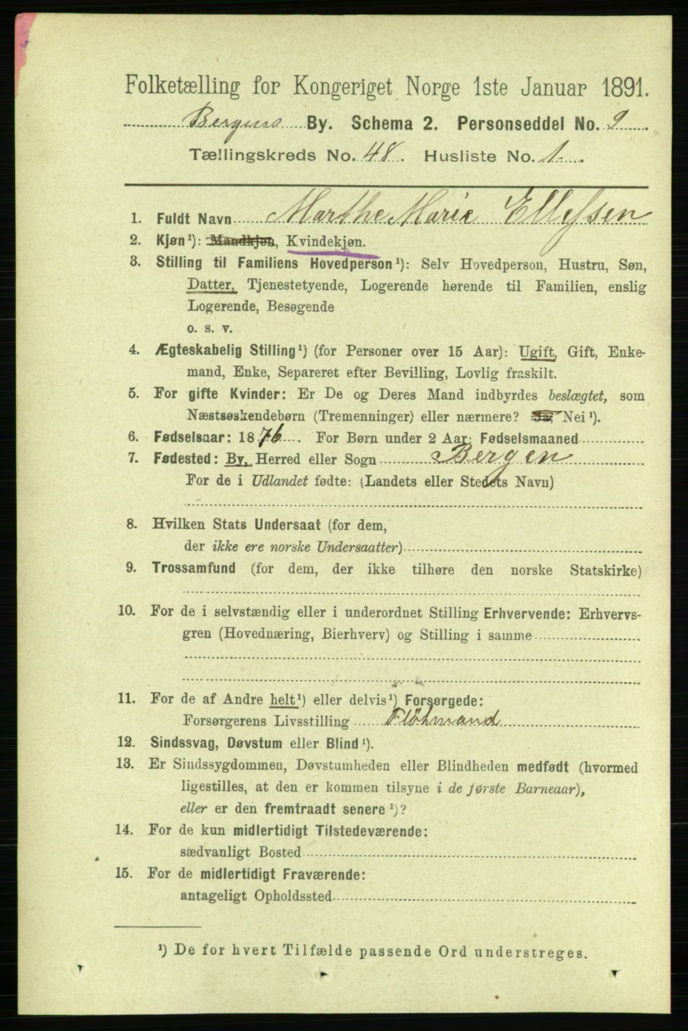 RA, 1891 Census for 1301 Bergen, 1891, p. 56911