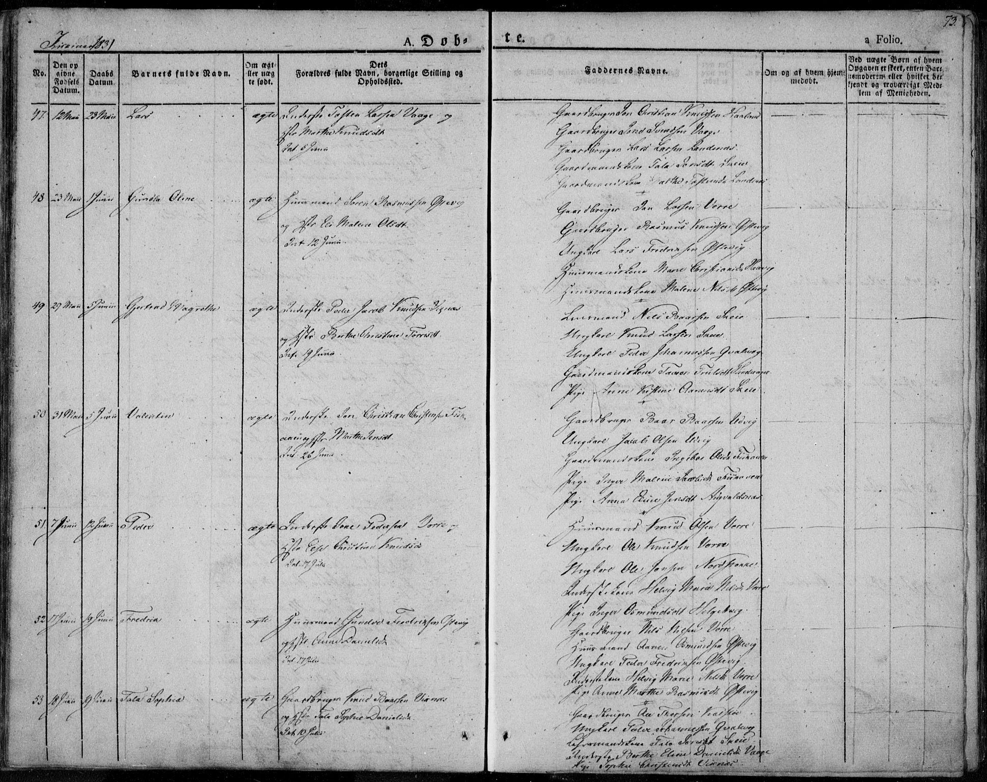 Avaldsnes sokneprestkontor, SAST/A -101851/H/Ha/Haa/L0005: Parish register (official) no. A 5.1, 1825-1841, p. 73