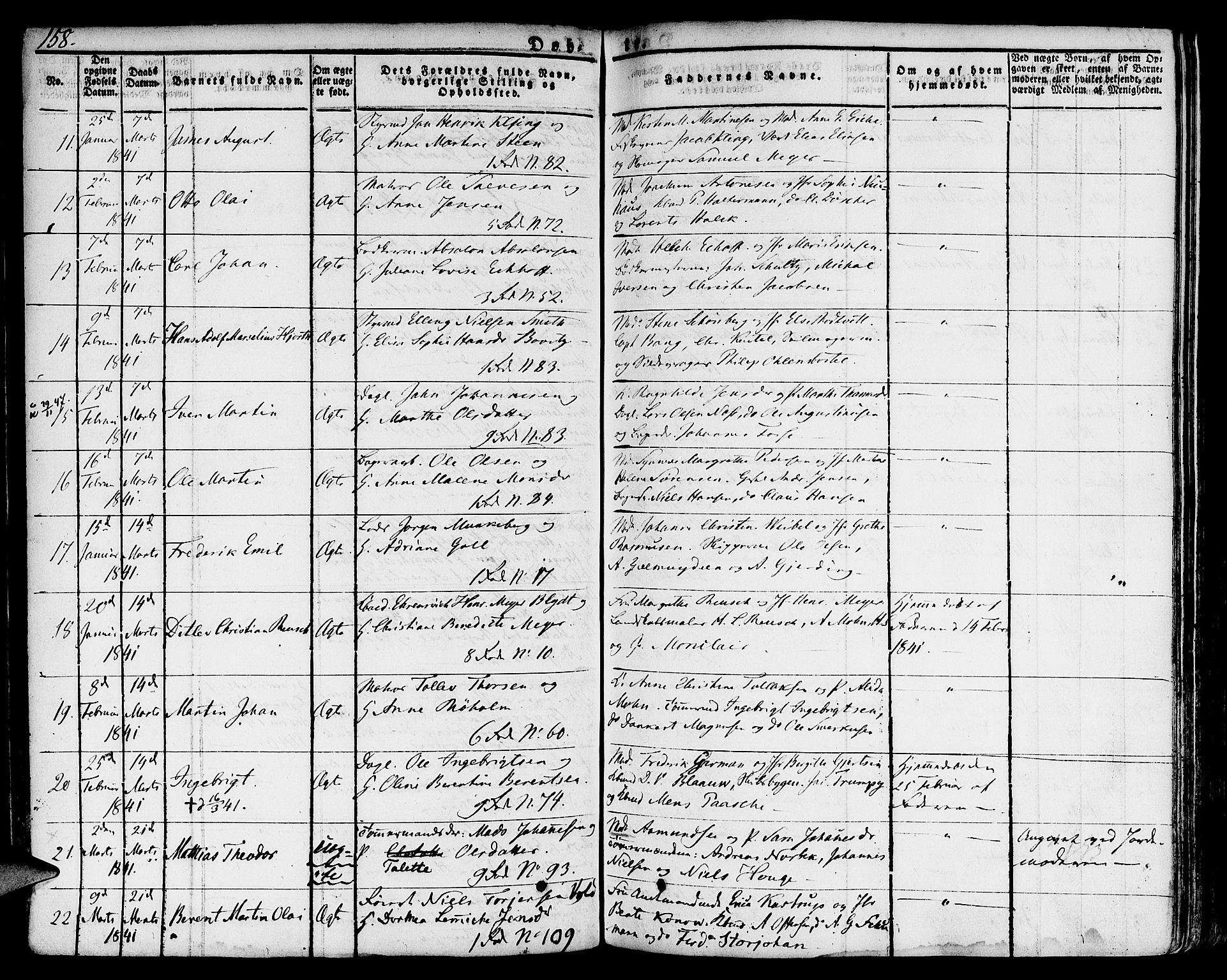 Nykirken Sokneprestembete, SAB/A-77101/H/Hab: Parish register (copy) no. A 5I, 1821-1841, p. 158