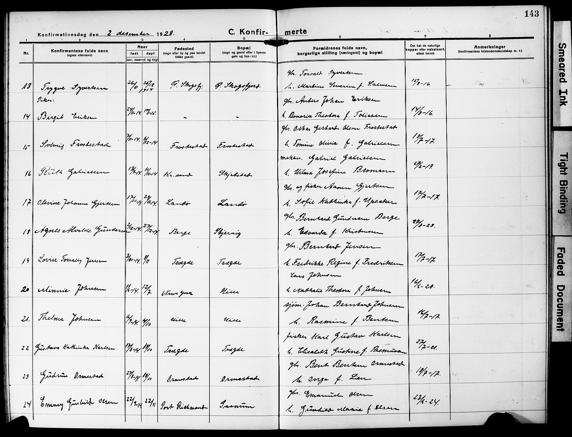 Mandal sokneprestkontor, AV/SAK-1111-0030/F/Fb/Fba/L0013: Parish register (copy) no. B 7, 1918-1931, p. 143