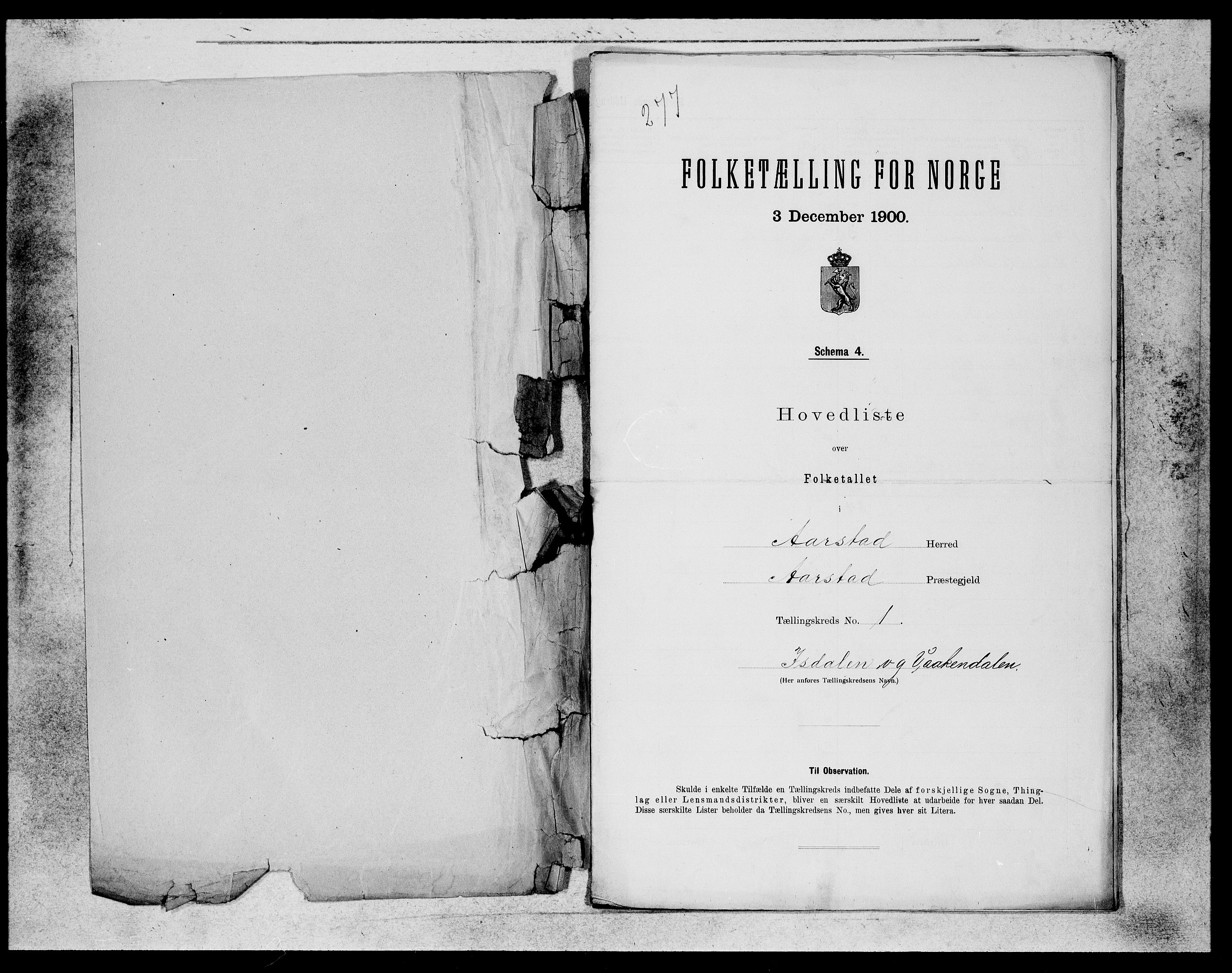 SAB, 1900 census for Årstad, 1900, p. 1