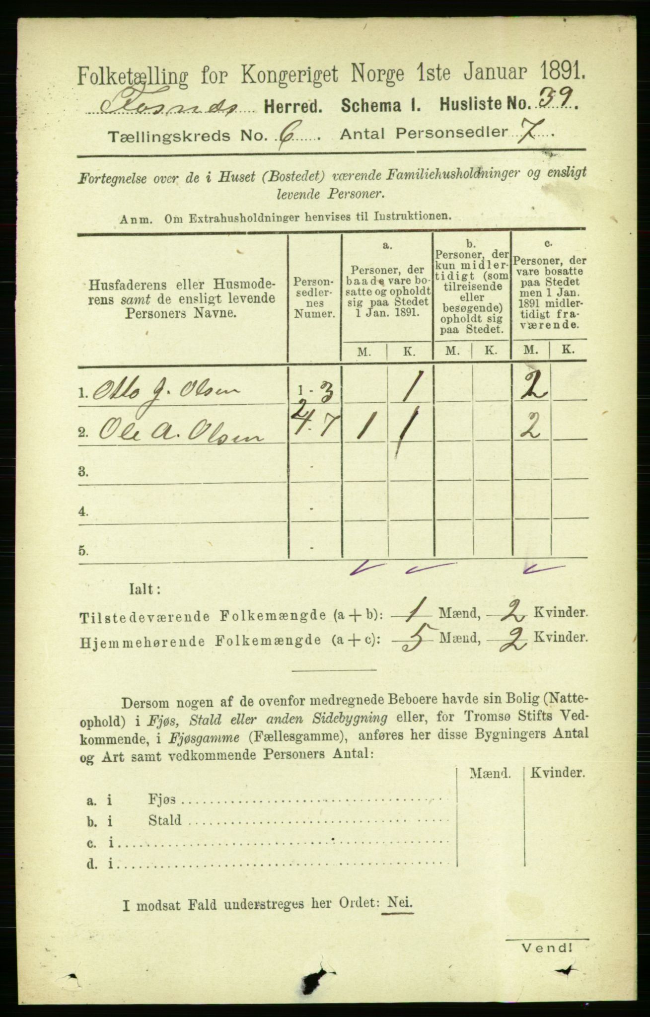 RA, 1891 census for 1748 Fosnes, 1891, p. 2758