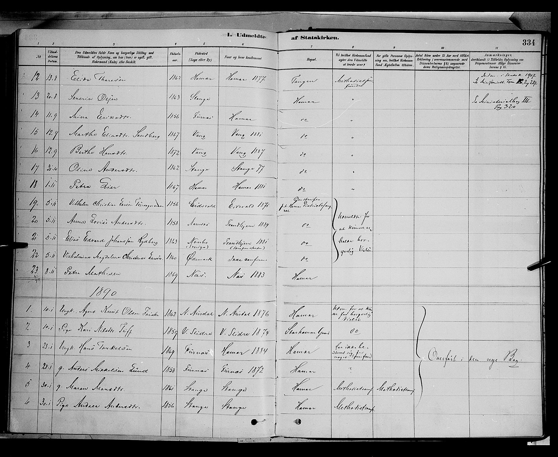 Vang prestekontor, Hedmark, SAH/PREST-008/H/Ha/Haa/L0016: Parish register (official) no. 16, 1878-1889, p. 334