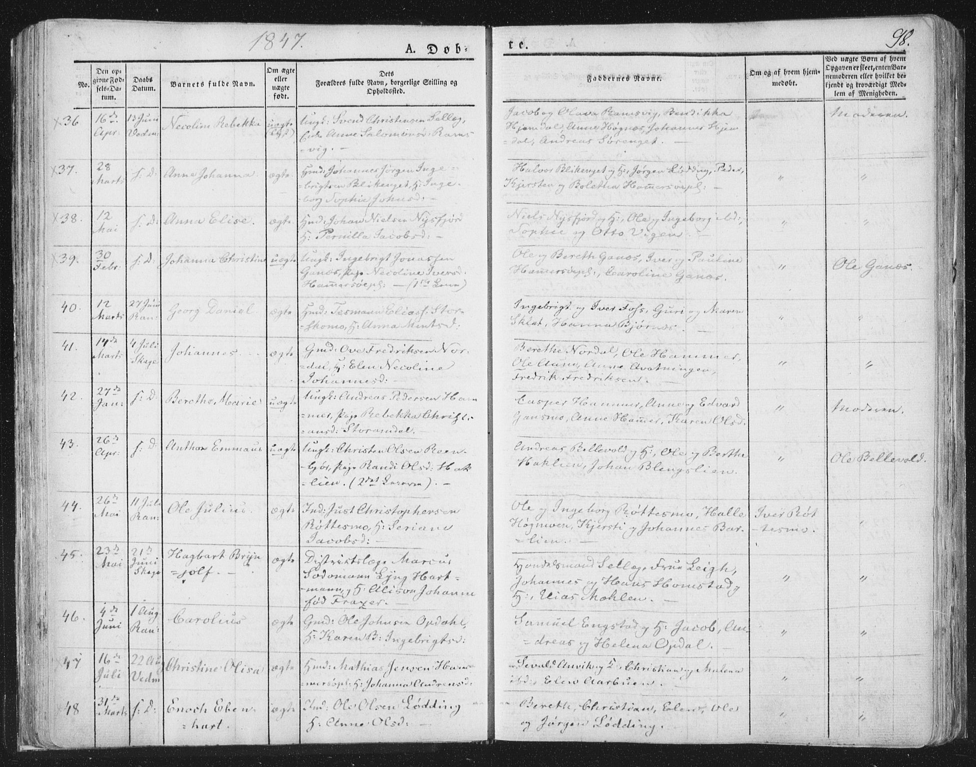 Ministerialprotokoller, klokkerbøker og fødselsregistre - Nord-Trøndelag, SAT/A-1458/764/L0551: Parish register (official) no. 764A07a, 1824-1864, p. 98