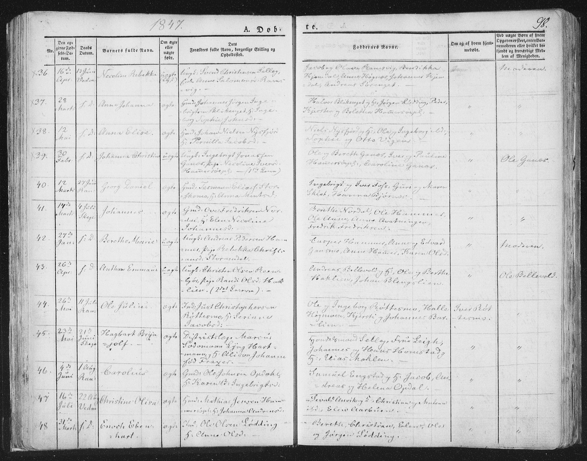 Ministerialprotokoller, klokkerbøker og fødselsregistre - Nord-Trøndelag, AV/SAT-A-1458/764/L0551: Parish register (official) no. 764A07a, 1824-1864, p. 98