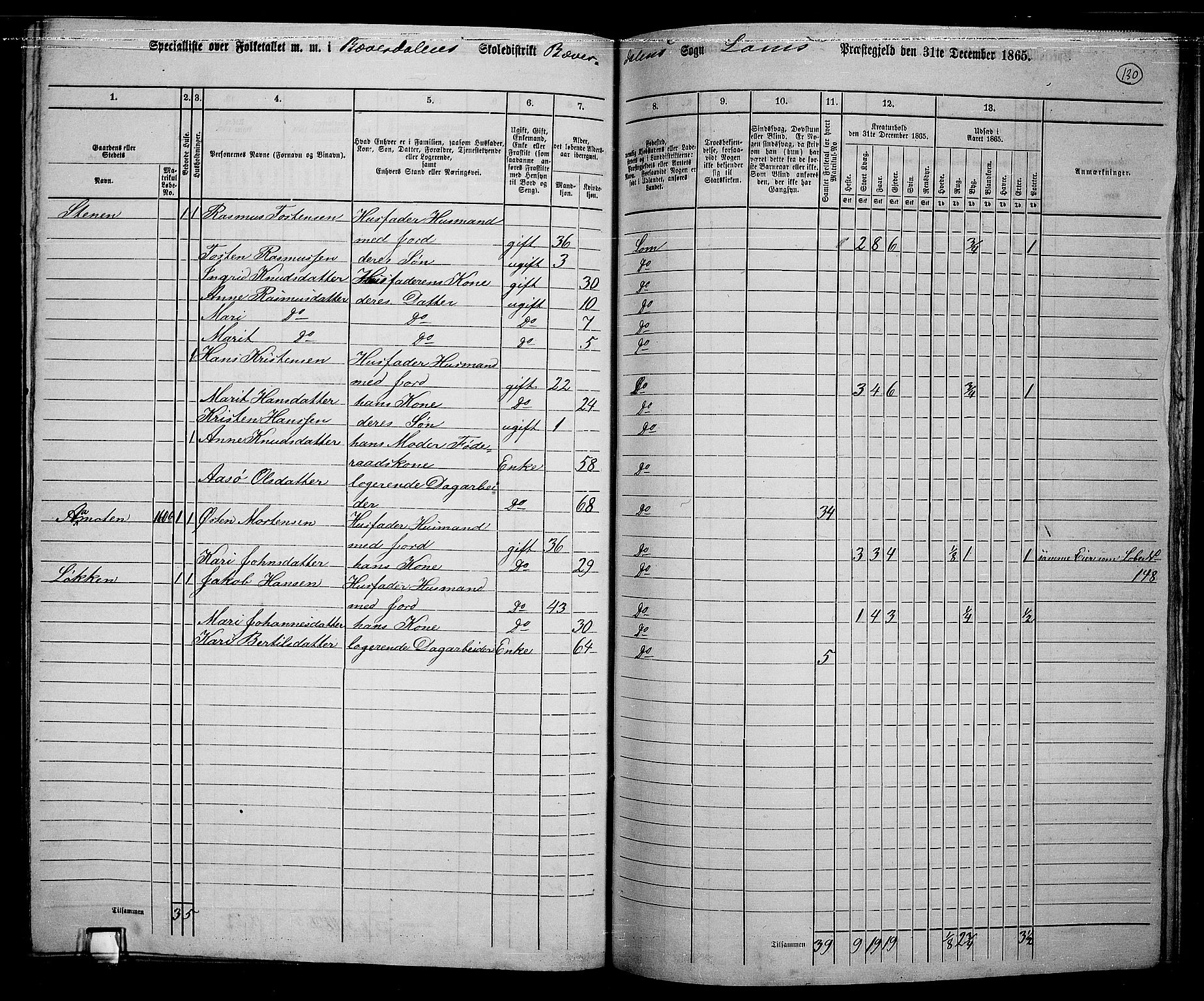 RA, 1865 census for Lom, 1865, p. 122