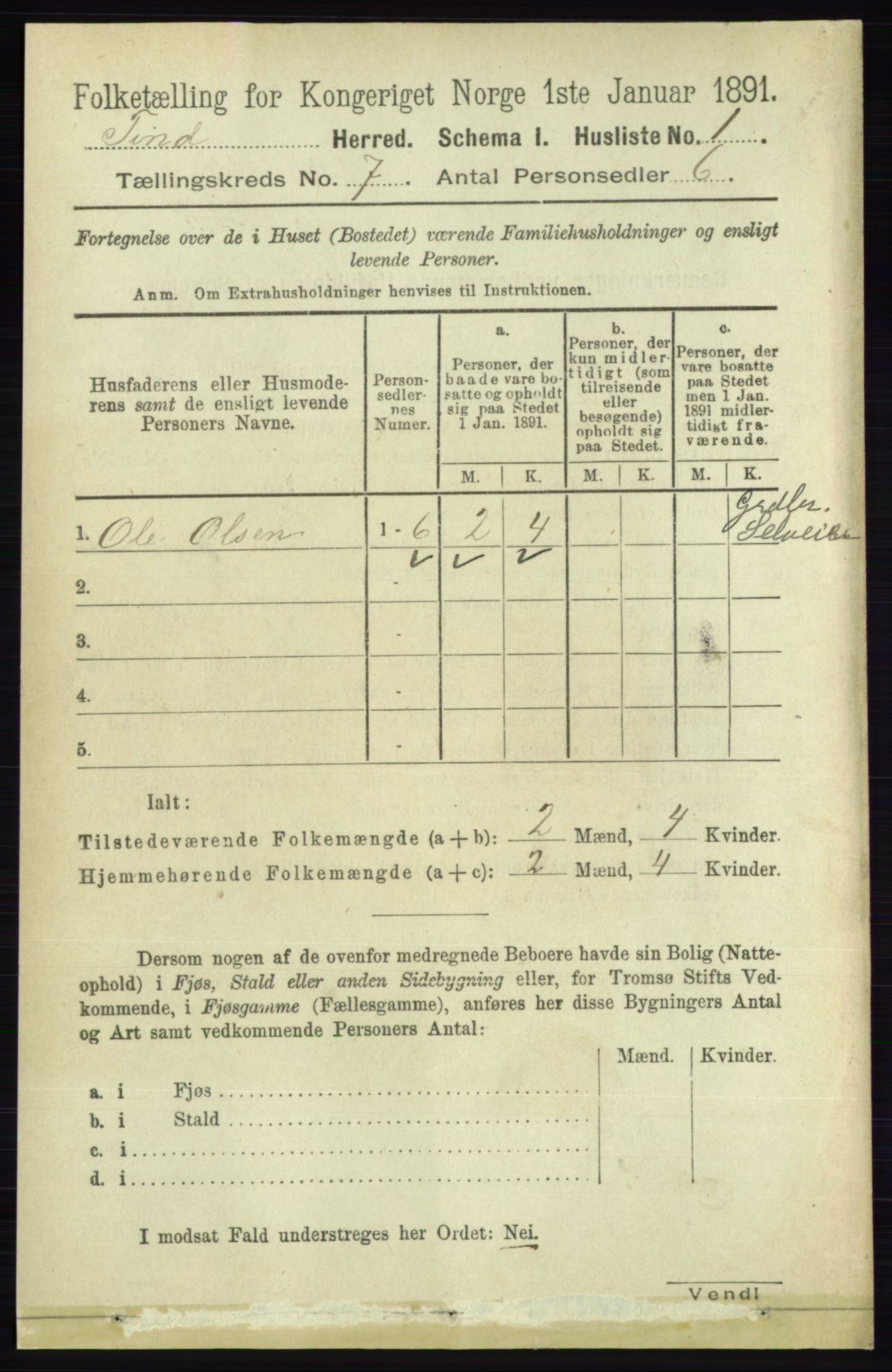 RA, 1891 census for 0826 Tinn, 1891, p. 1395