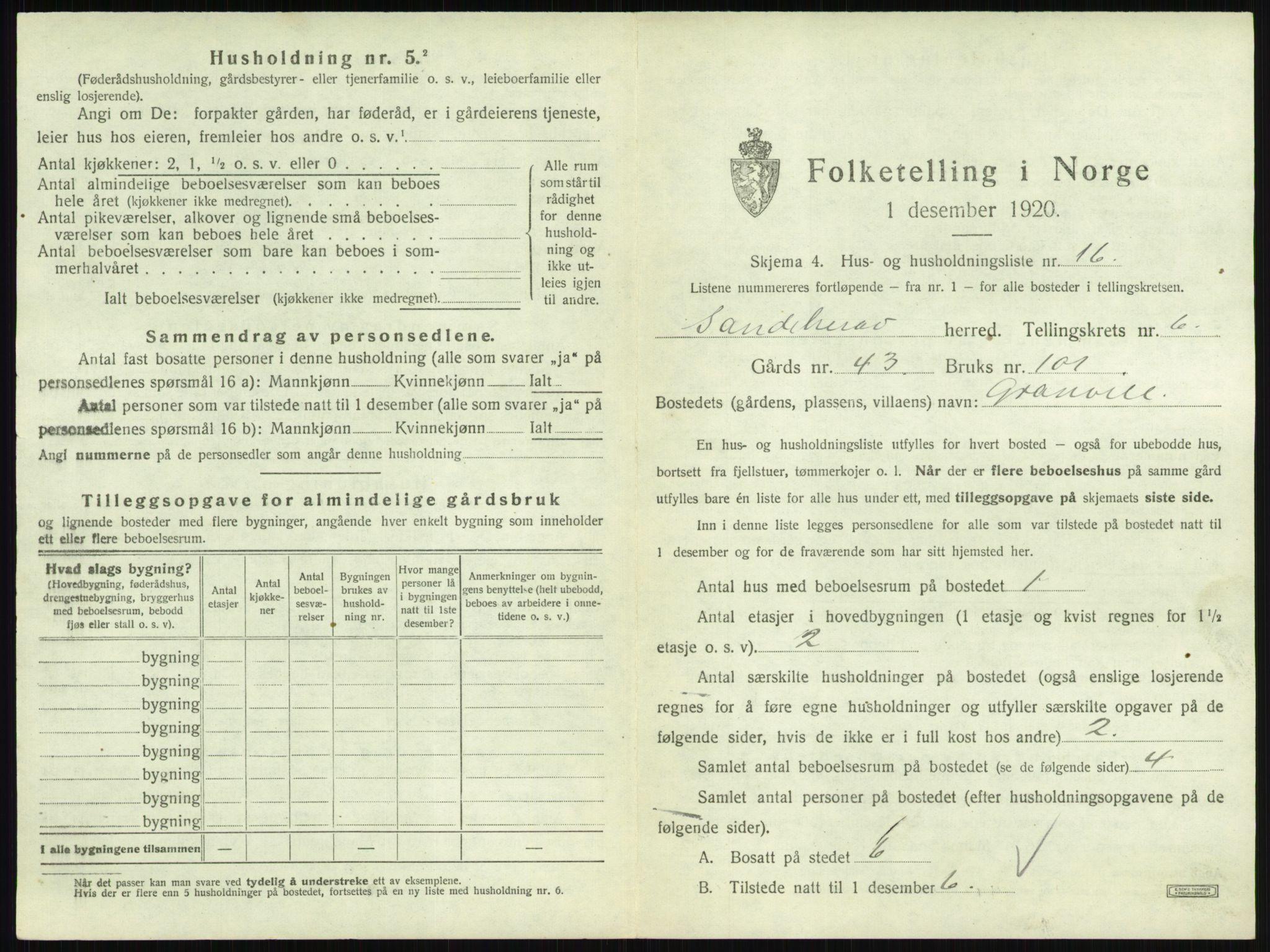 SAKO, 1920 census for Sandeherred, 1920, p. 1144