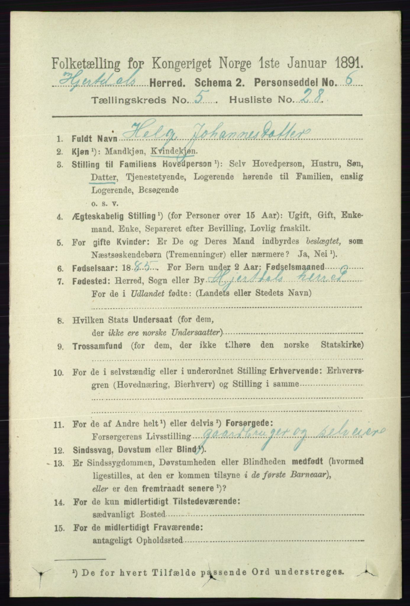 RA, 1891 census for 0827 Hjartdal, 1891, p. 1925